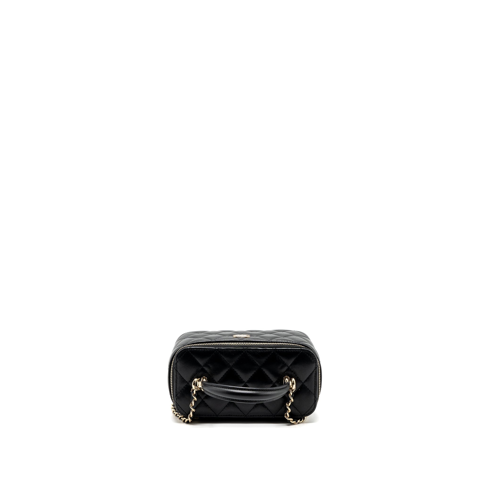 Chanel top handle long vanity with chain lambskin black L (microchip)