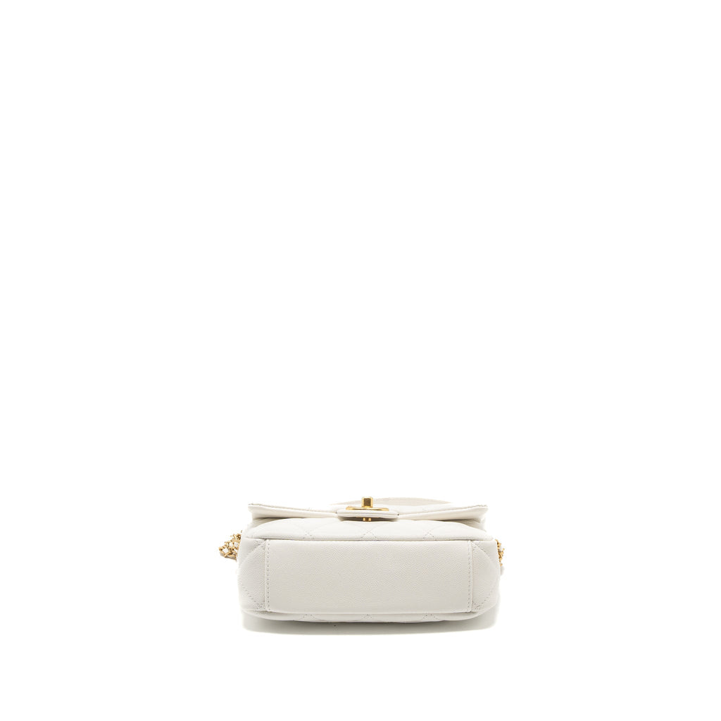 Chanel 22A Small Flap Bag Button on Chain Caviar White Brushed  (Microchip)