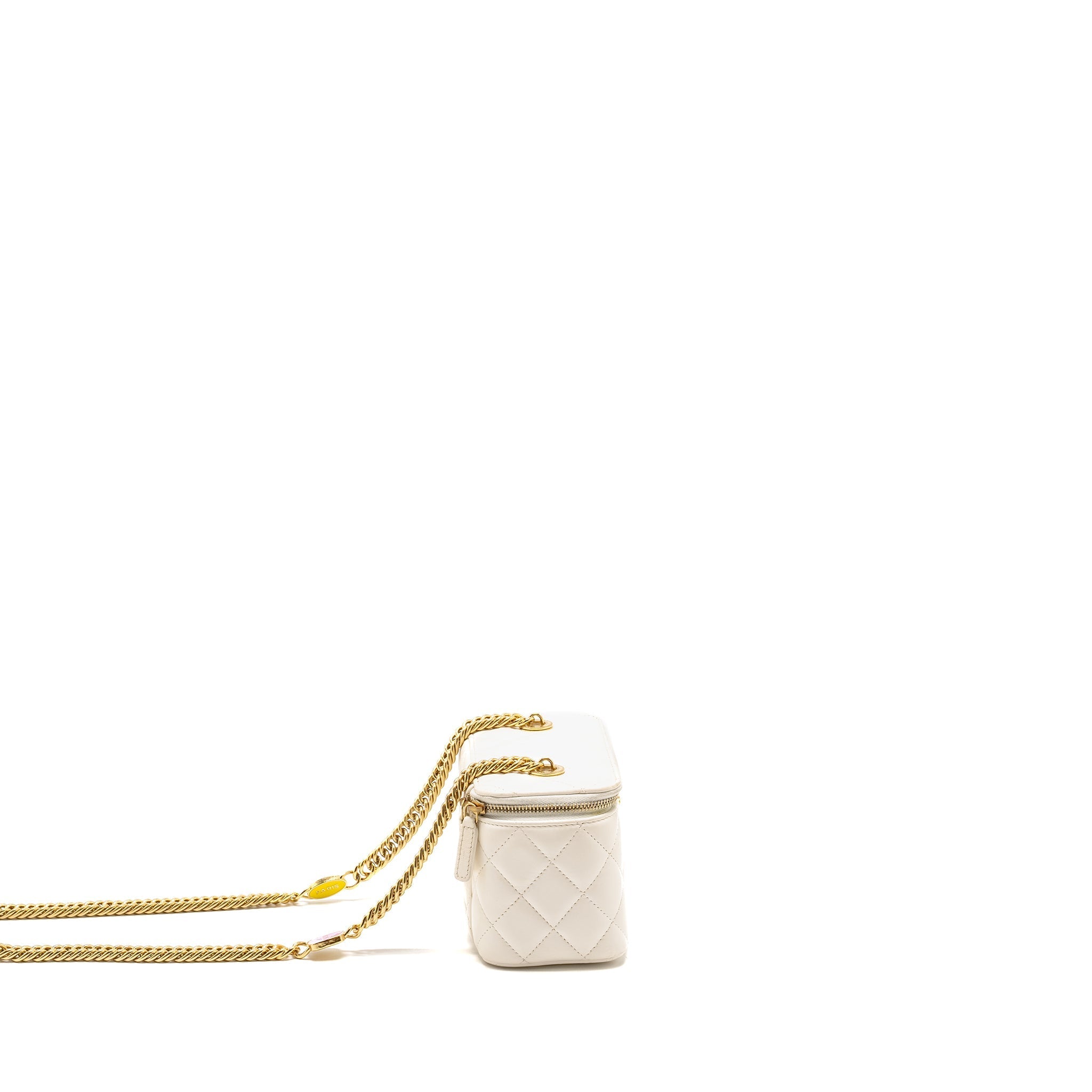 Chanel Letter/ CC Logo Chain Long Vanity Case Lambskin White  (Microchip)