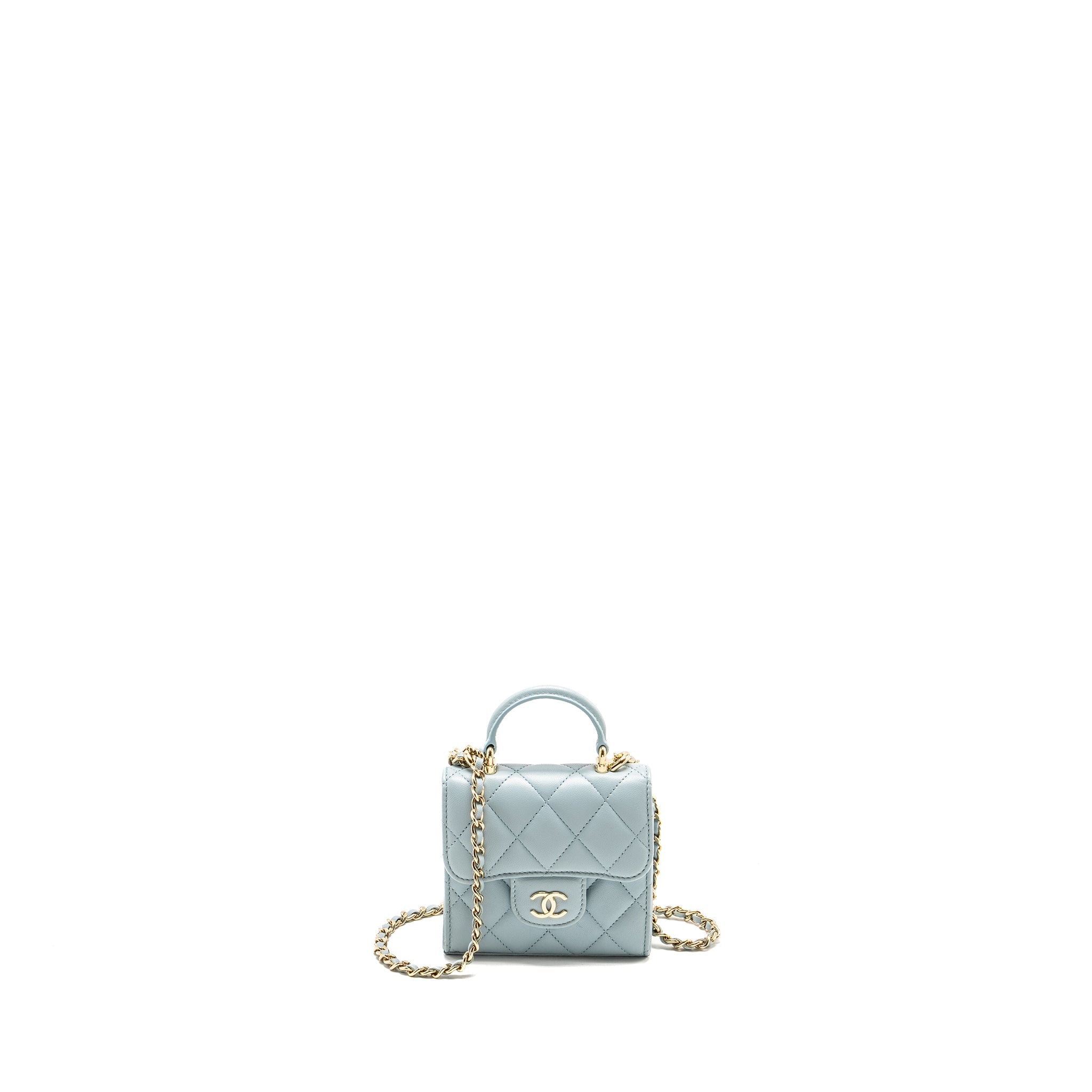 Chanel Top Handle Mini Flap Bag Lambskin Light Blue L