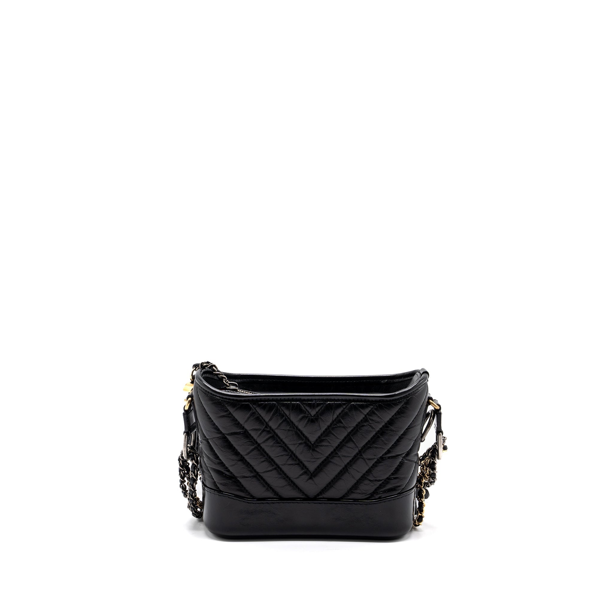 Chanel Small Gabrielle Hobo Bag Chevron Aged Calfskin Black Multicolour Hardware