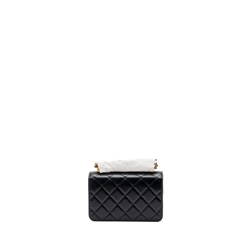 Chanel 24C gold crush mini flap bag calfskin black   (microchip)
