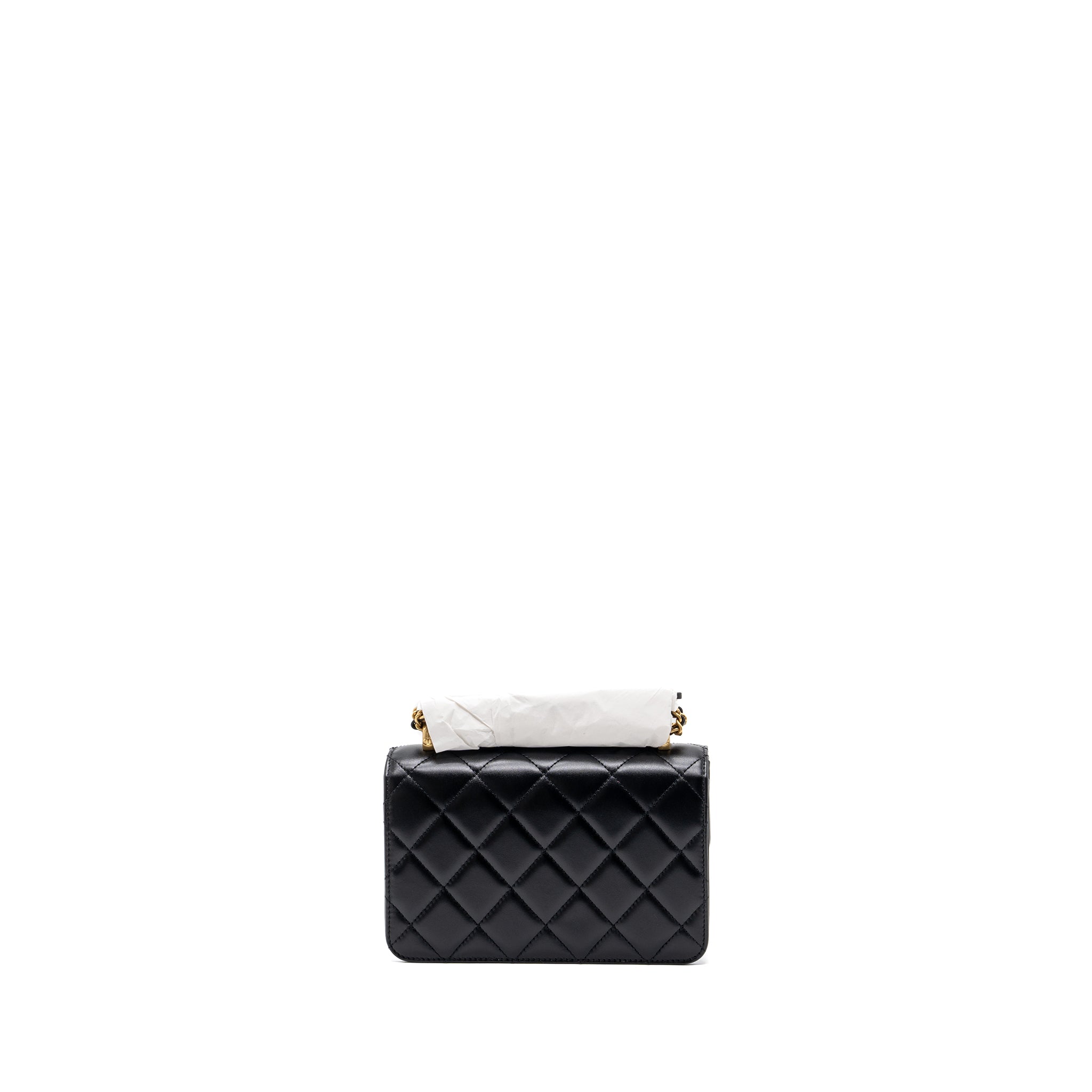 Chanel 24C gold crush mini flap bag calfskin black   (microchip)
