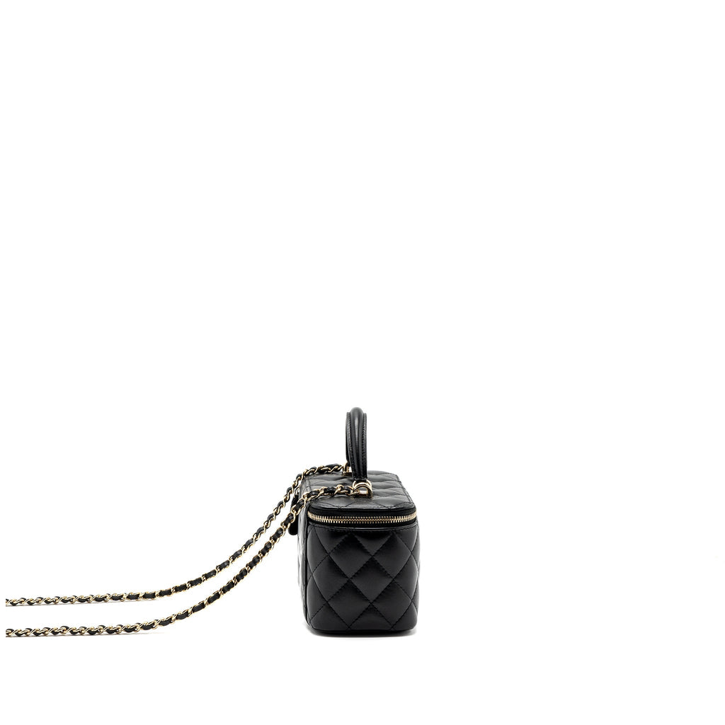 Chanel top handle long vanity with chain lambskin black L (microchip)