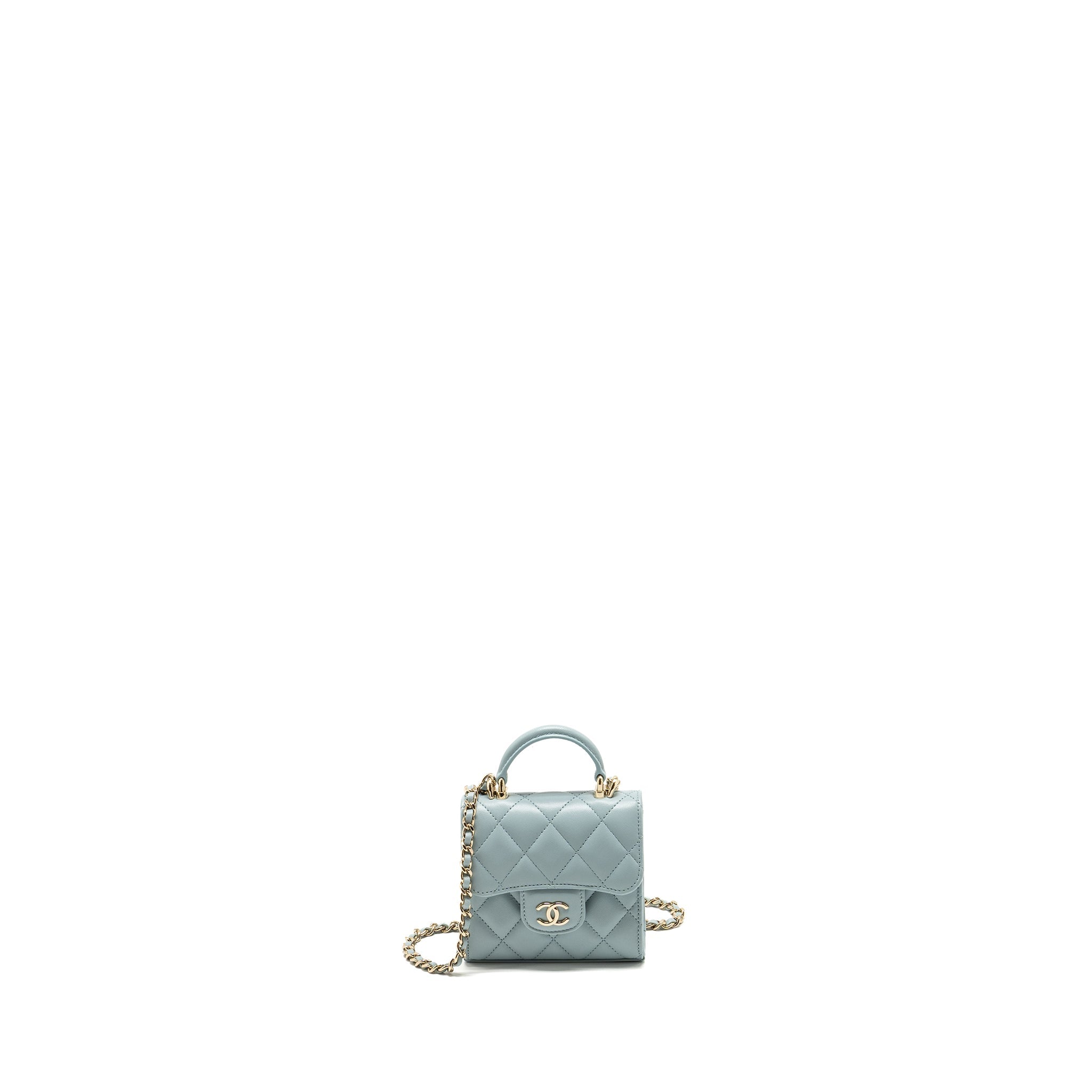 Chanel Top Handle Mini Flap Bag Lambskin Light BLUE L