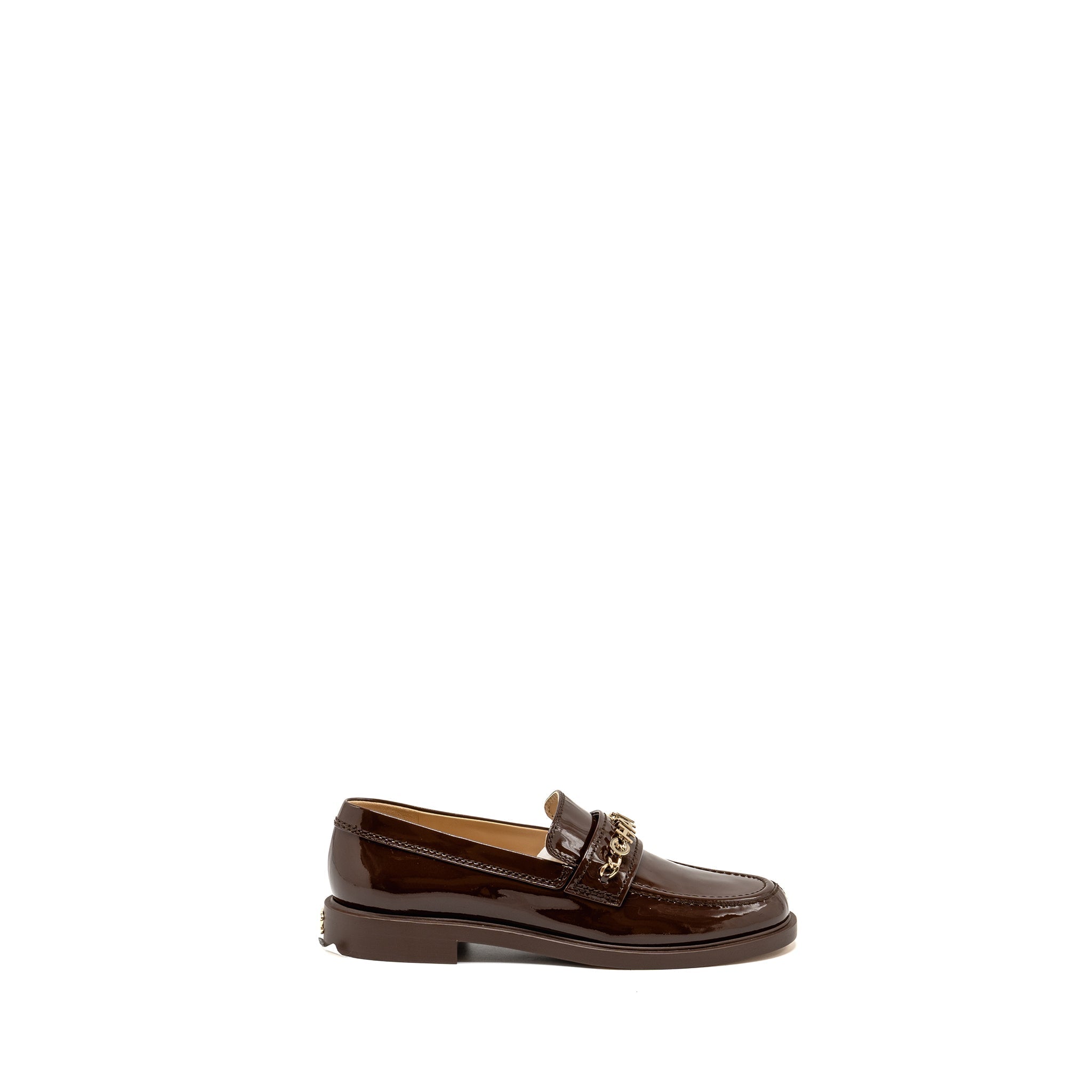 Chanel Size 40 Letter Logo Loafers Patent Calfskin Dark Brown L