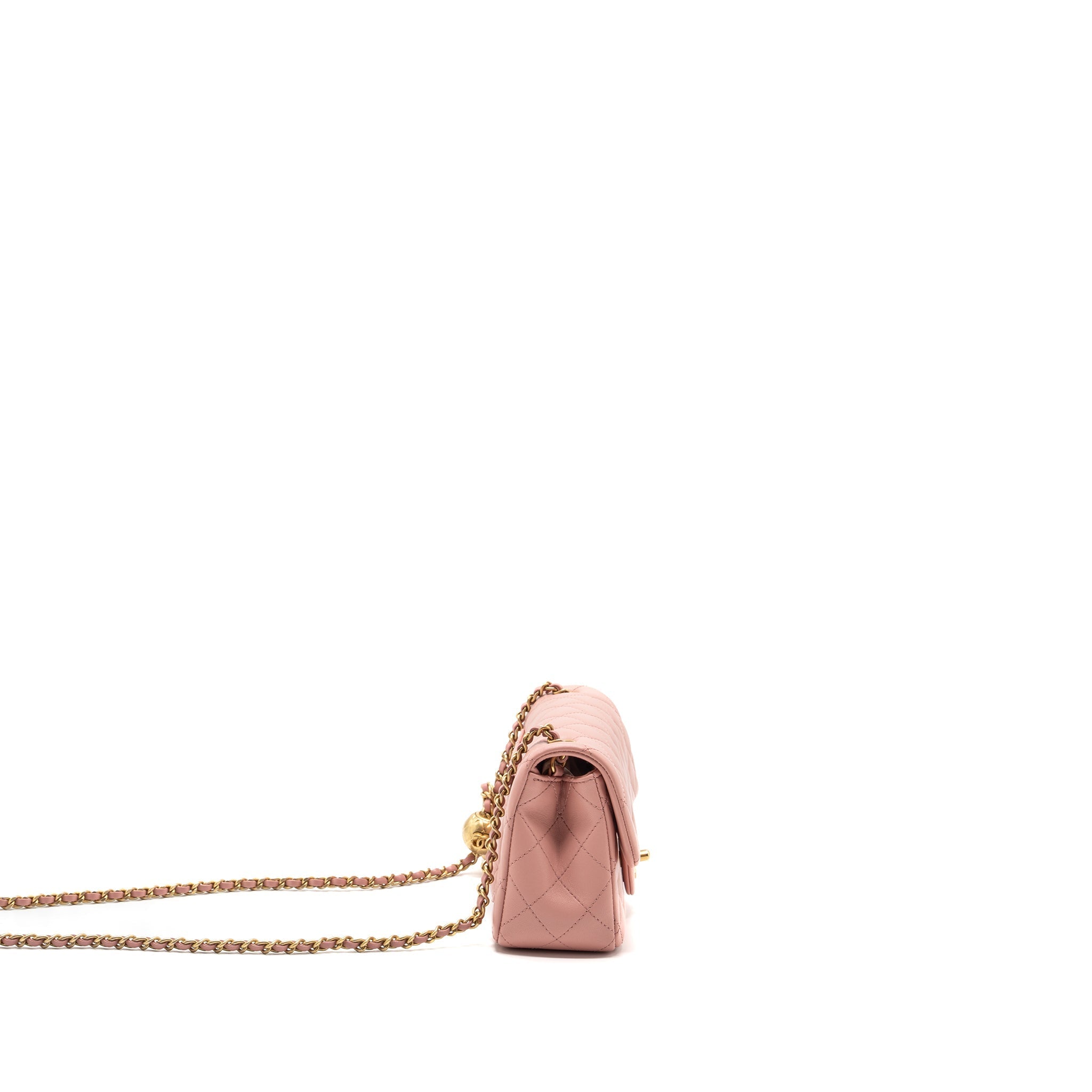 Chanel Pearl Crush mini Rectangular flap bag lambskin pink  (Microchip)