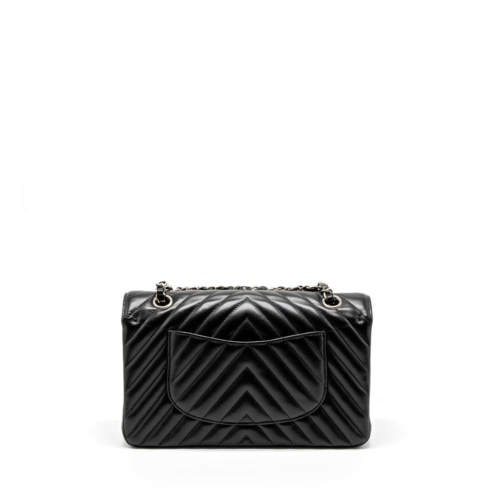 Chanel Medium Classic Double Flap Bag Chevron Caviar Black