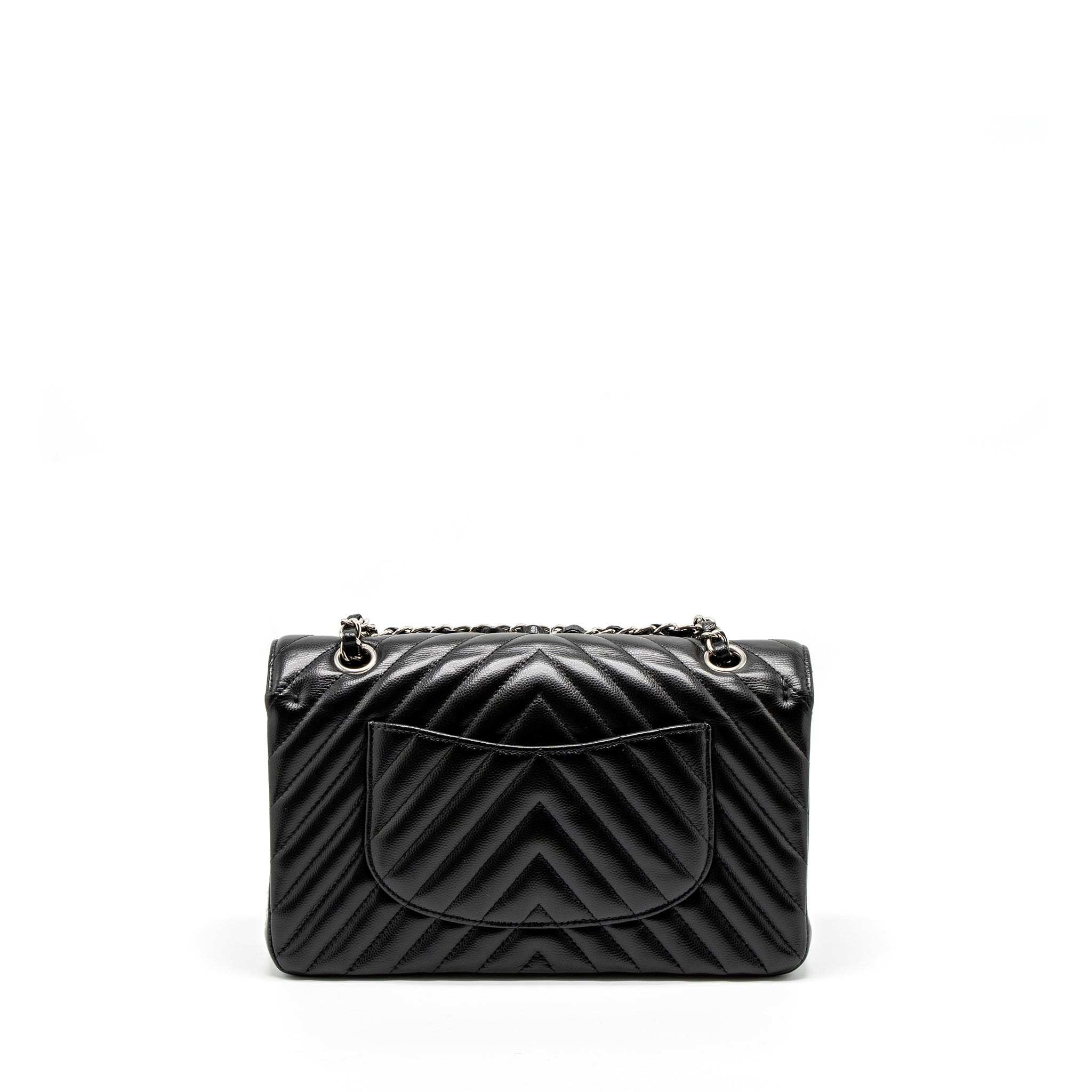 Chanel Medium Classic Double Flap Bag Chevron Caviar Black