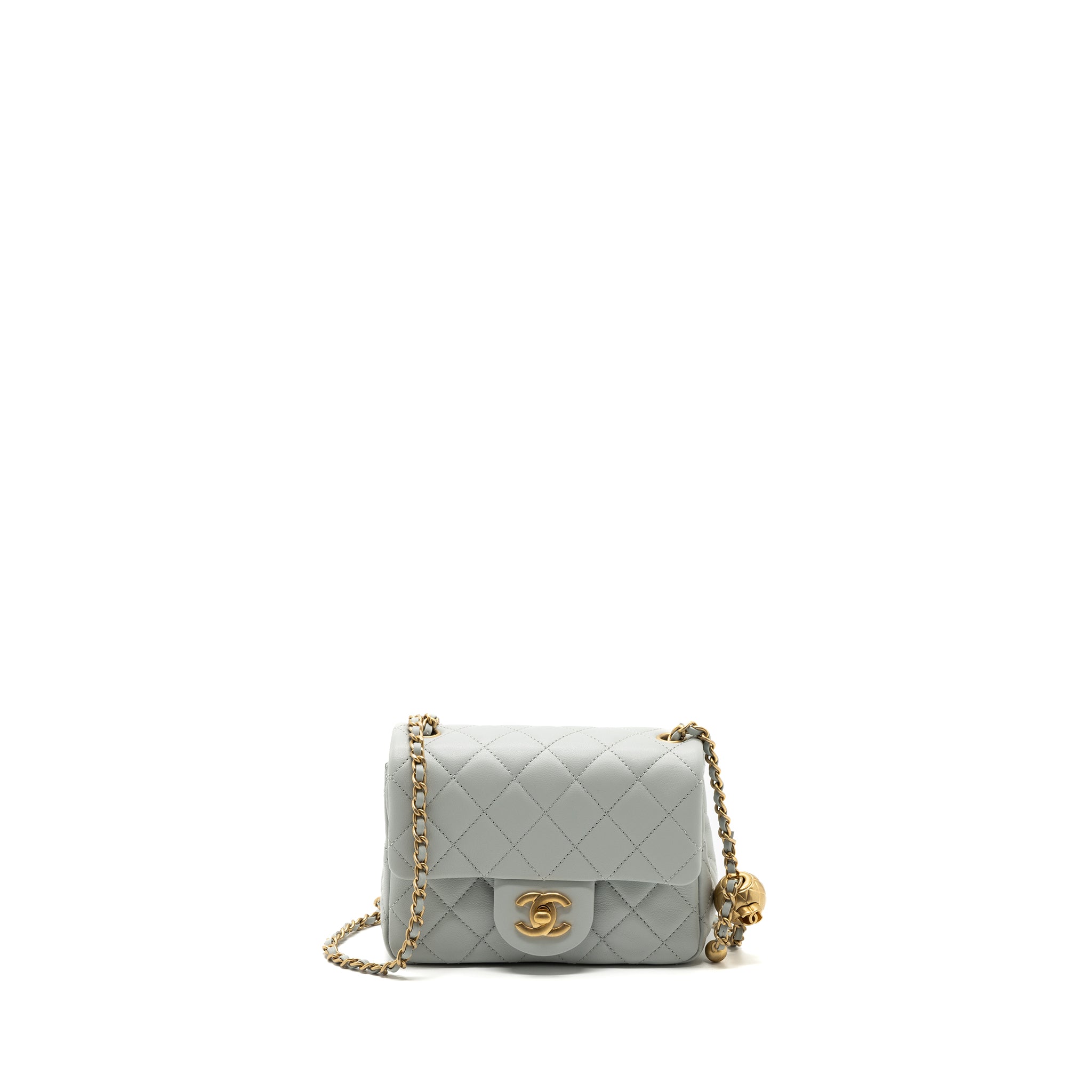 Chanel 23C pearl crush mini square flap bag lambskin grey  (microchip)