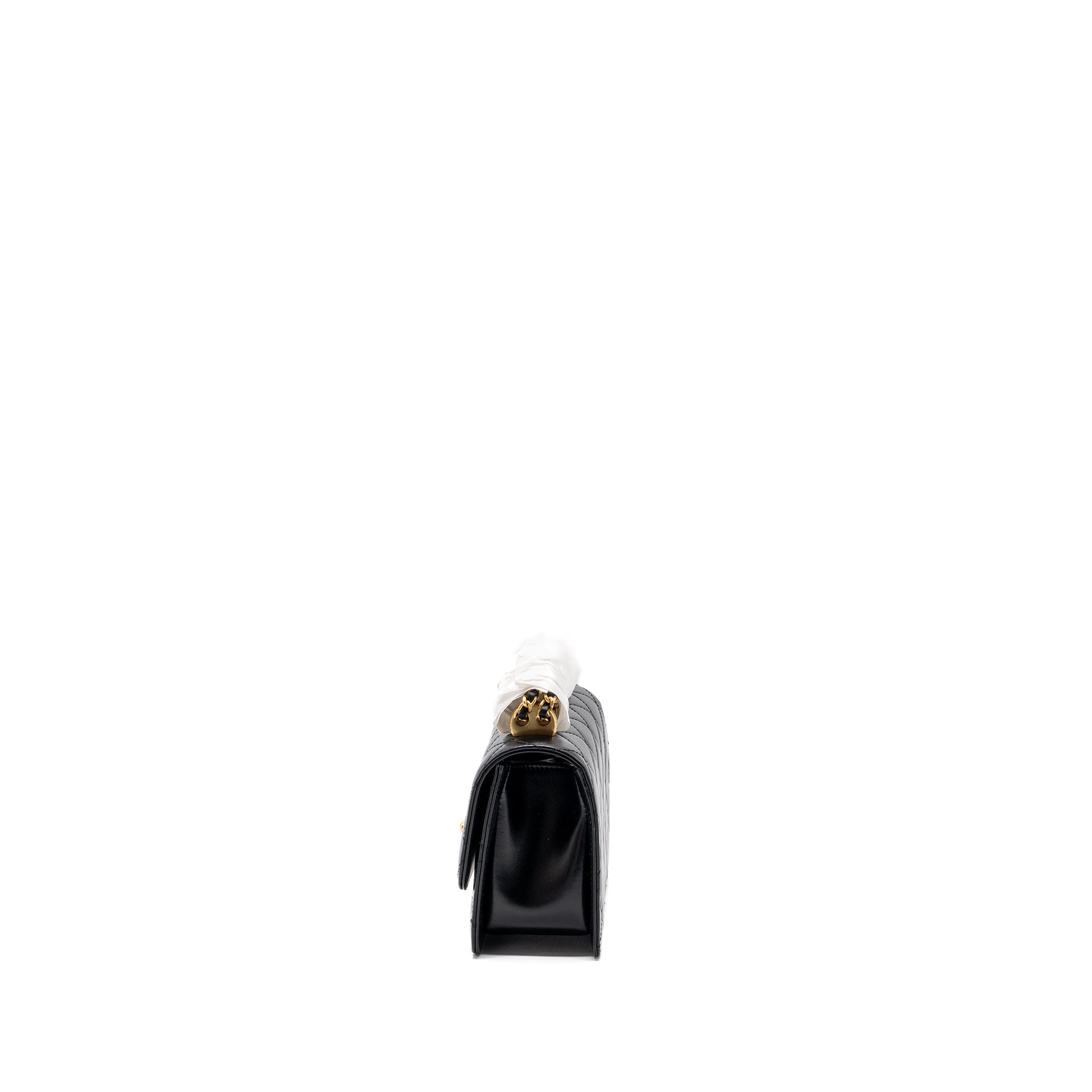 Chanel 24C gold crush mini flap bag calfskin black   (microchip)
