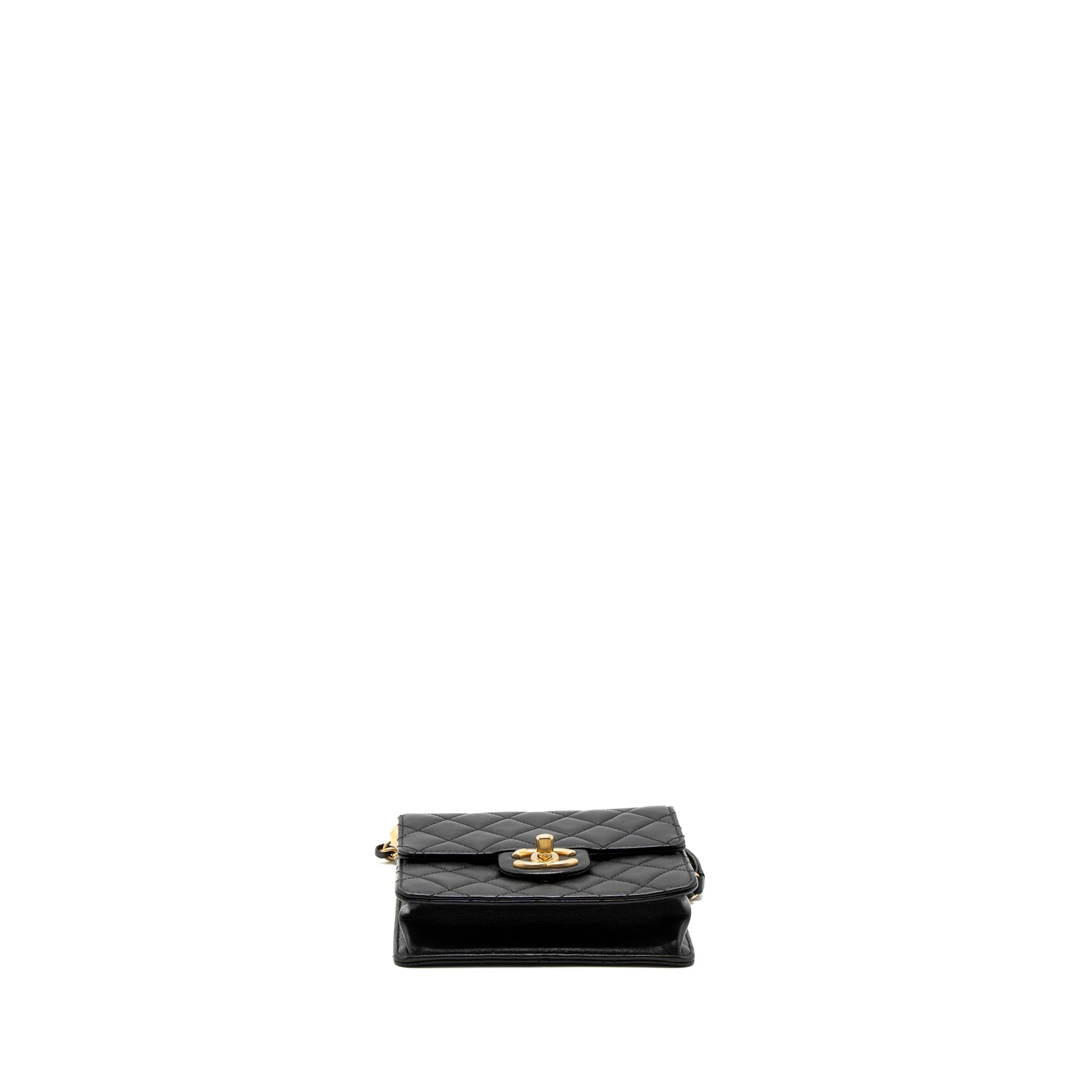 Chanel Square Pearl Flap Bag Lambskin Black Brushed