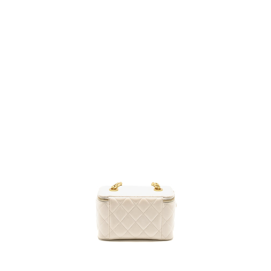 Chanel Letter/ CC Logo Chain Long Vanity Case Lambskin White  (Microchip)