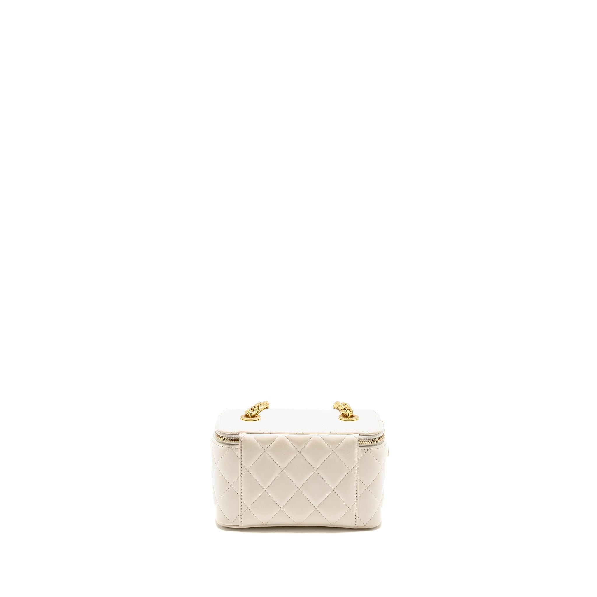 Chanel Letter/ CC Logo Chain Long Vanity Case Lambskin White  (Microchip)