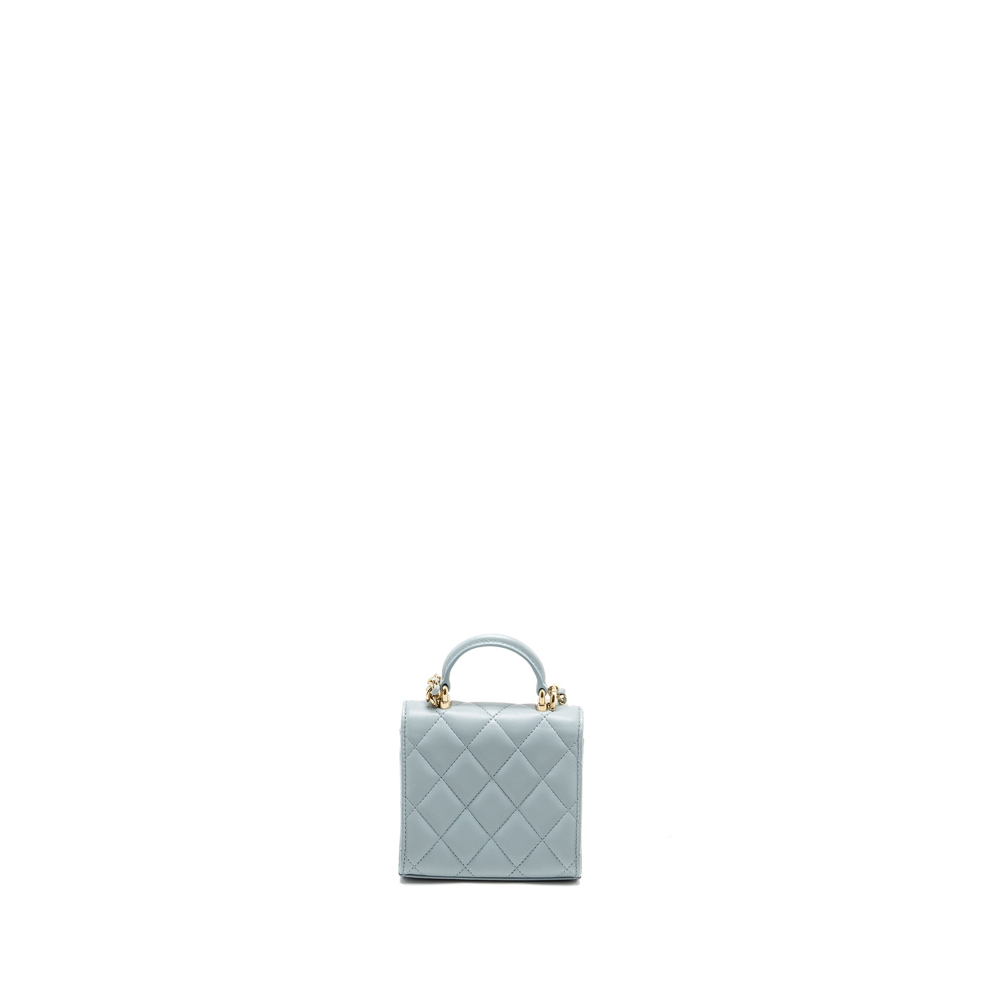 Chanel Top Handle Mini Flap Bag Lambskin Light Blue L