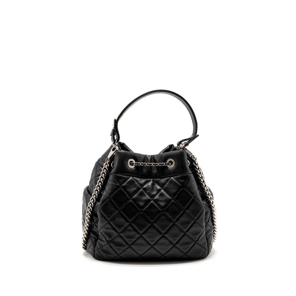 Chanel CC Chain Drawstring Bucket Bag Lambskin Black