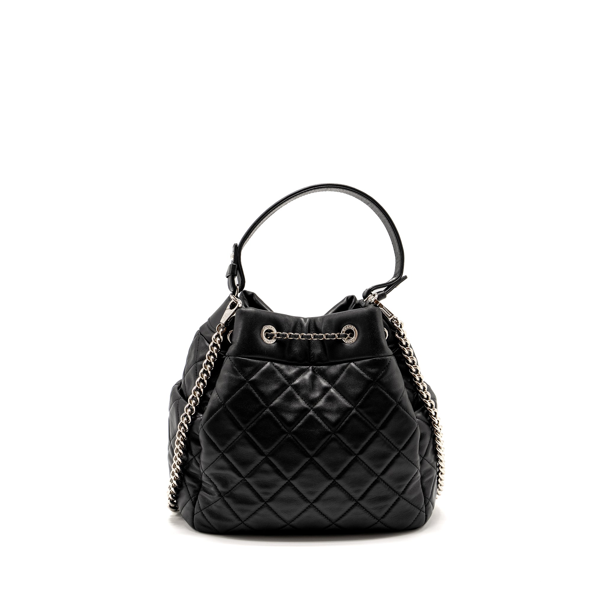 Chanel CC Chain Drawstring Bucket Bag Lambskin Black