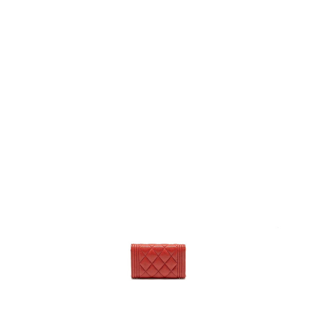 CHANEL Boy Flap Card Holder Caviar Red