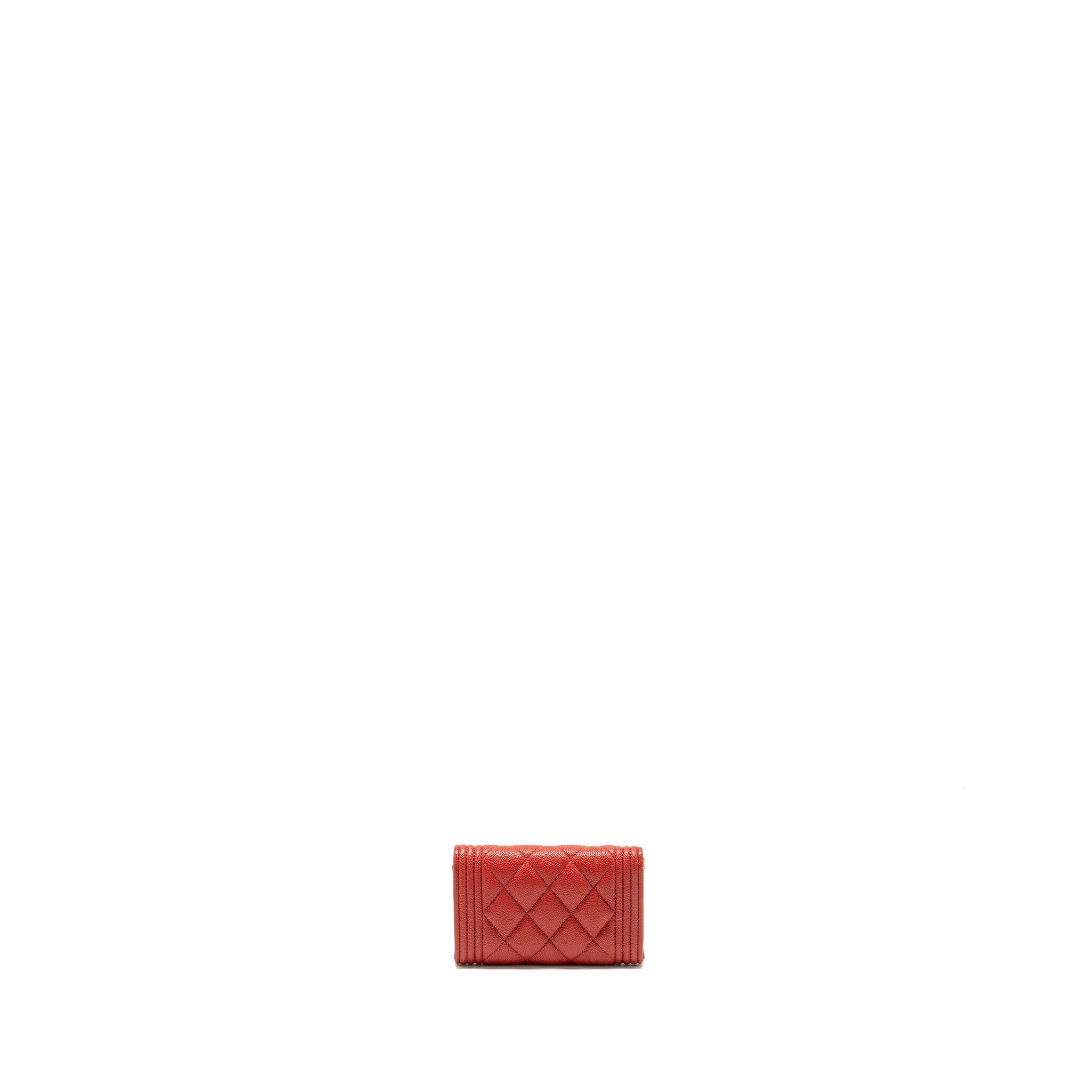 CHANEL Boy Flap Card Holder Caviar Red