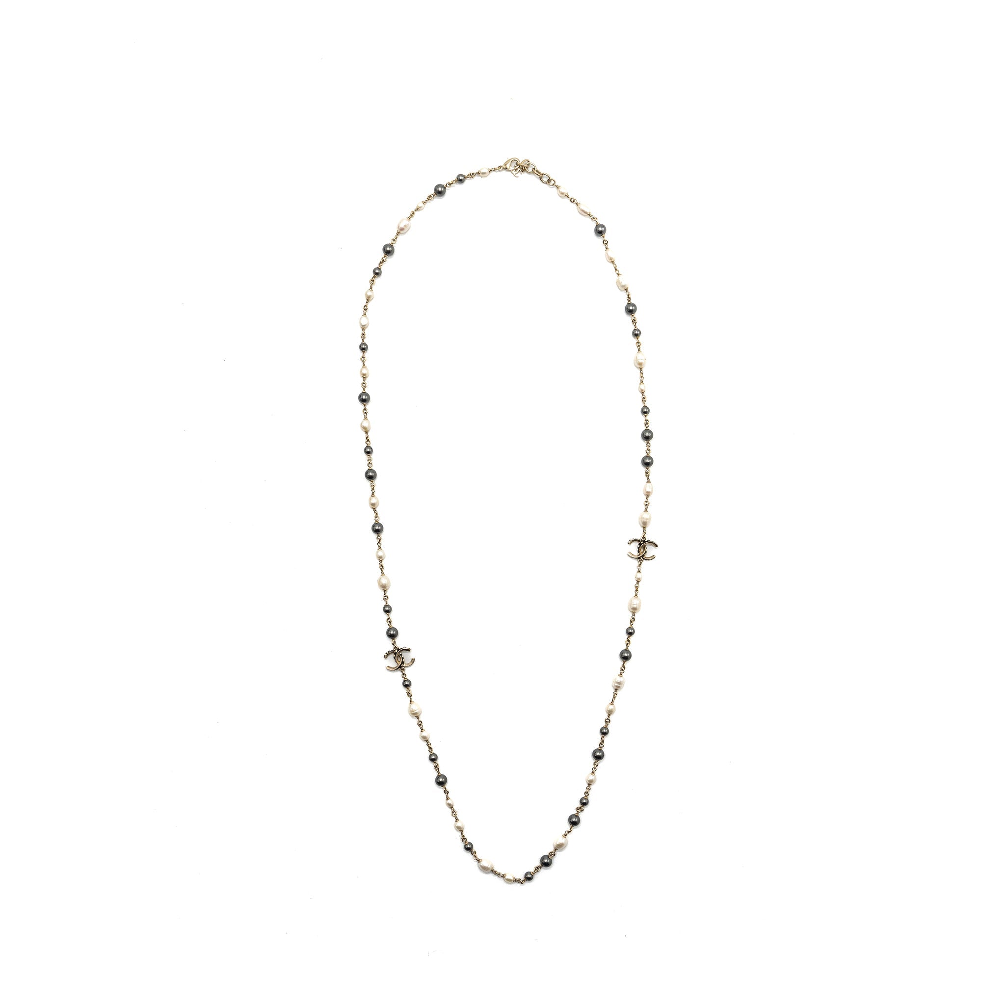 Chanel CC Logo Long Necklace with pearl light gold tone