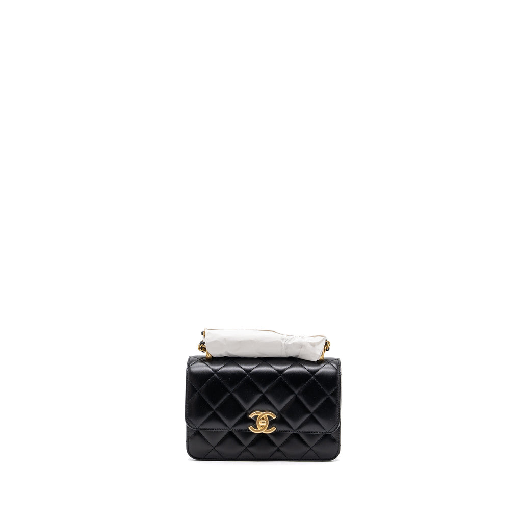 Chanel 24C gold crush mini flap bag calfskin black   (microchip)