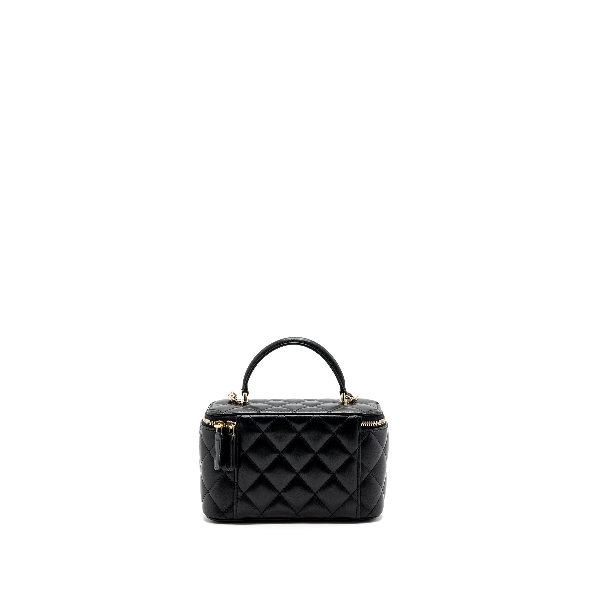 Chanel top handle long vanity with chain lambskin black L (microchip)