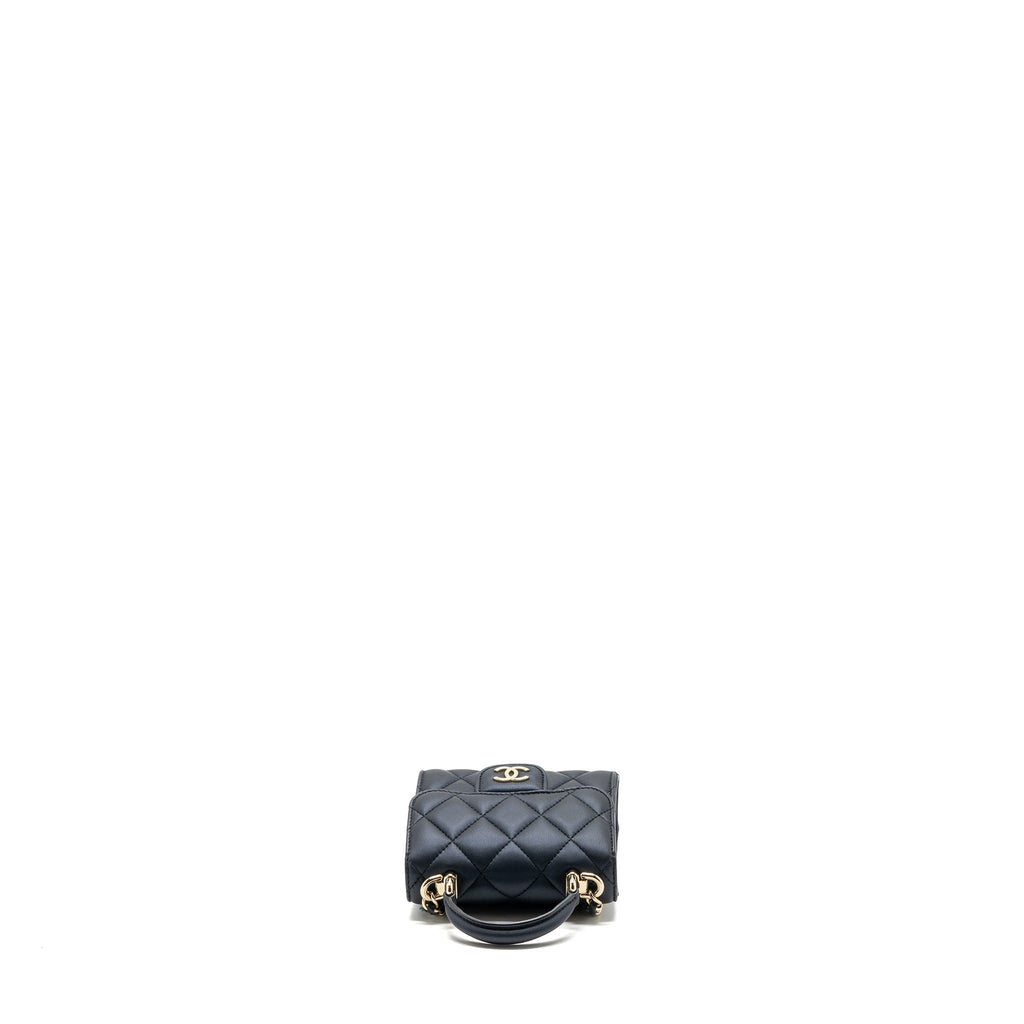 Chanel Top Handle Mini Flap Bag Pearly Lambskin Dark Blue L(microchip)