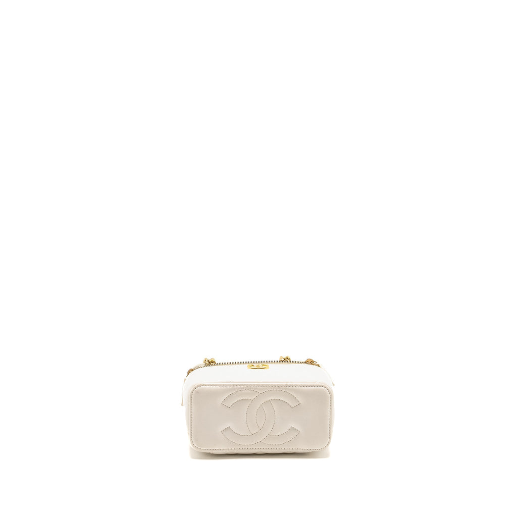 Chanel Letter/ CC Logo Chain Long Vanity Case Lambskin White  (Microchip)