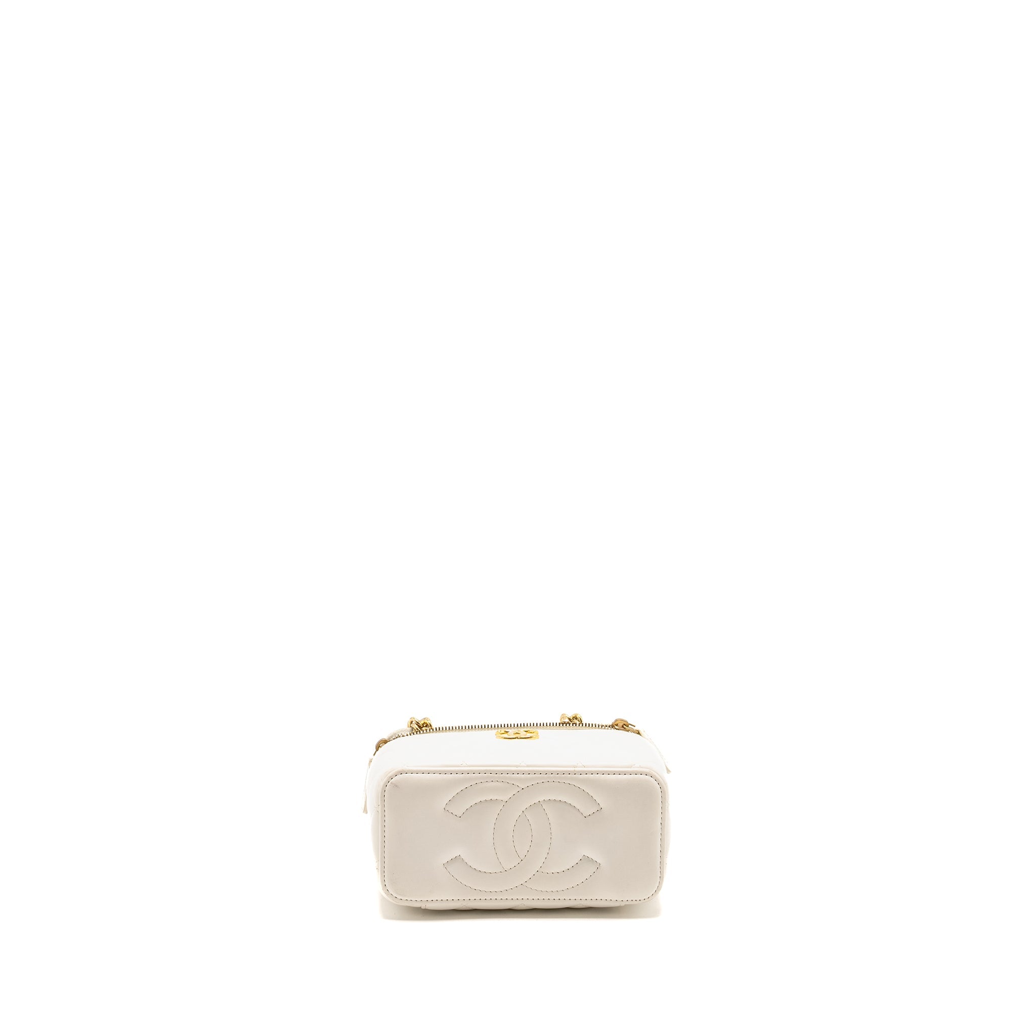 Chanel Letter/ CC Logo Chain Long Vanity Case Lambskin White  (Microchip)