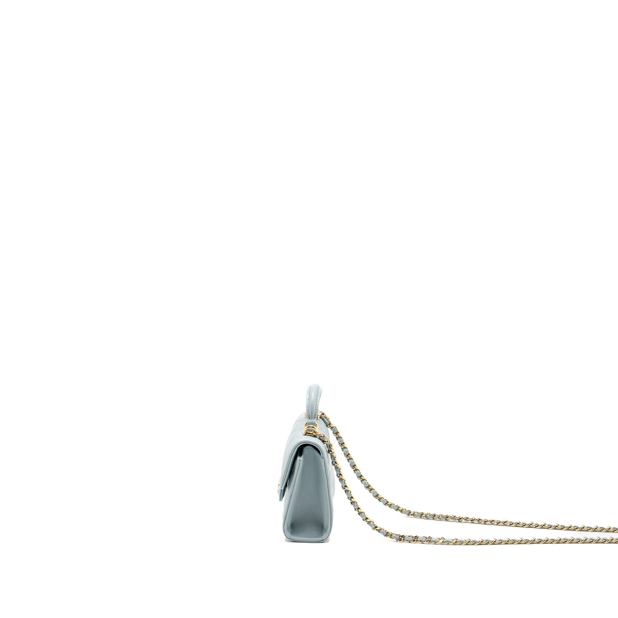 Chanel Top Handle Mini Flap Bag Lambskin Light Blue L