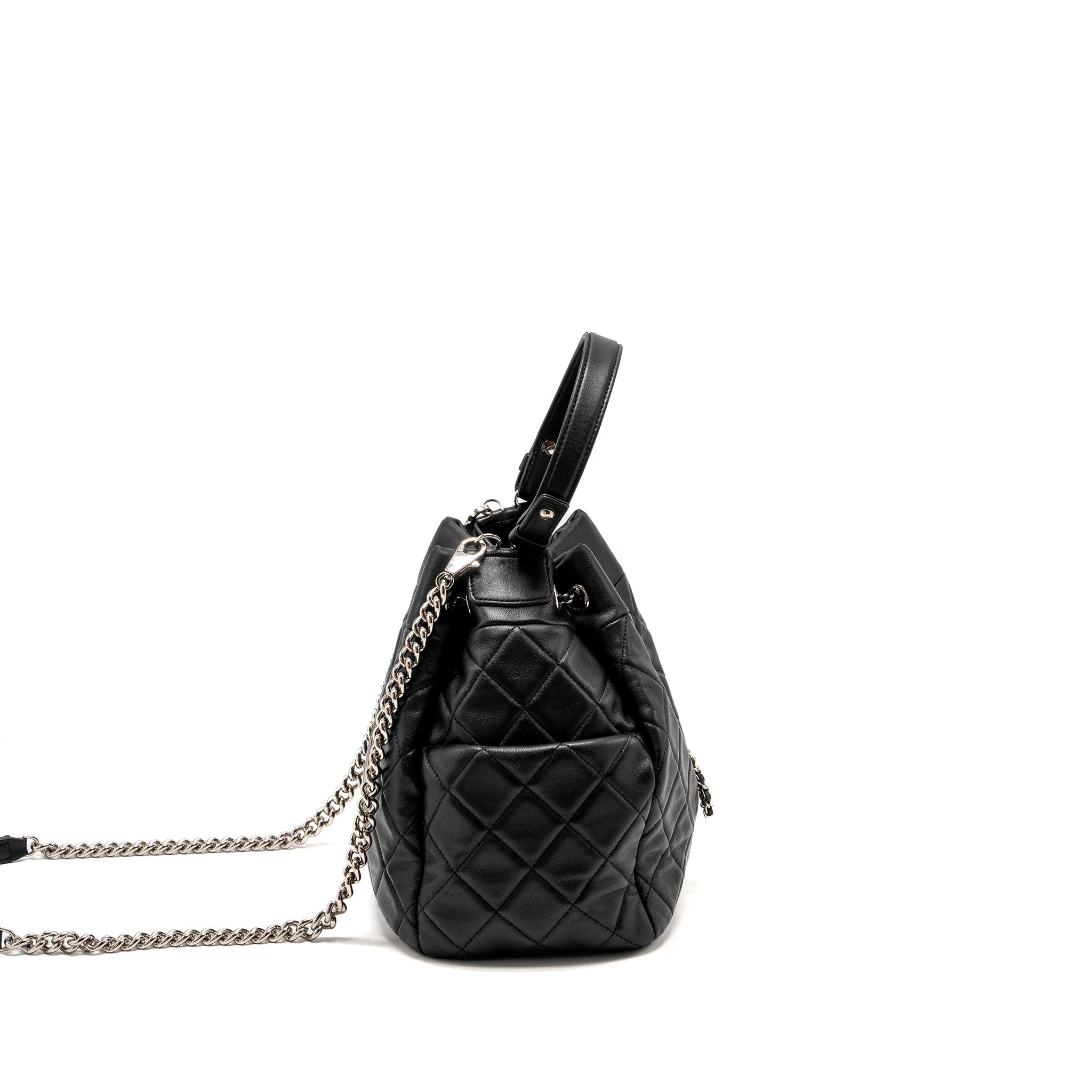 Chanel CC Chain Drawstring Bucket Bag Lambskin Black