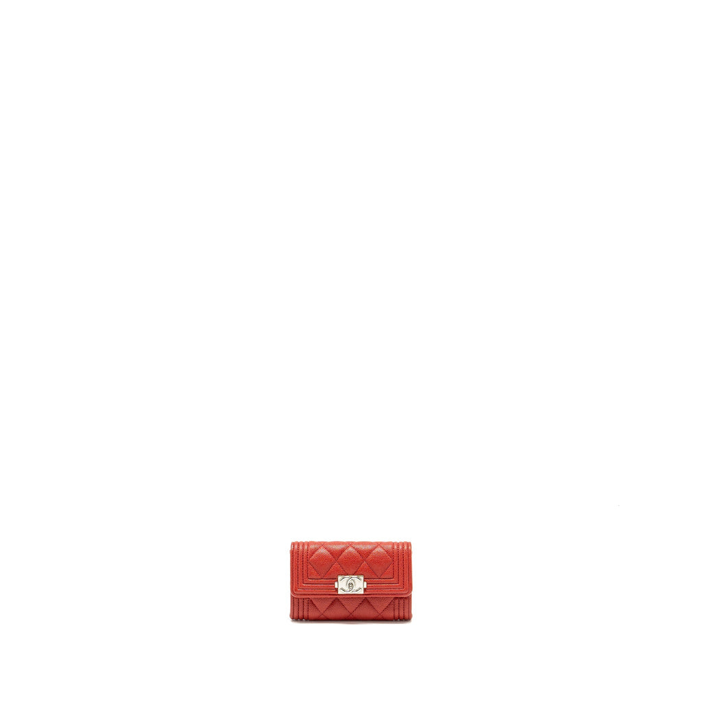 CHANEL Boy Flap Card Holder Caviar Red