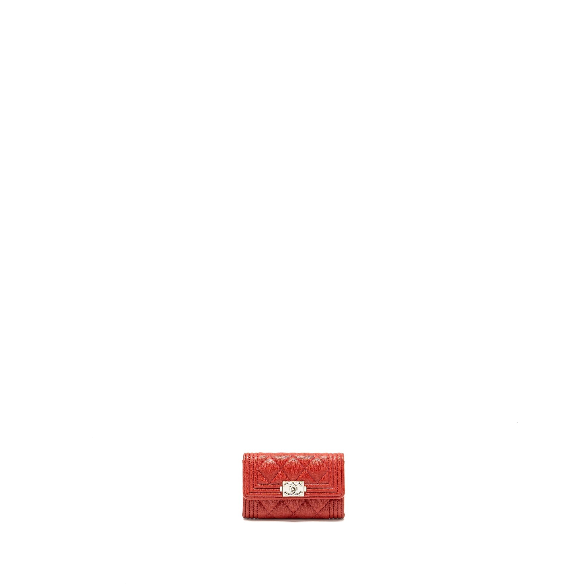 CHANEL Boy Flap Card Holder Caviar Red