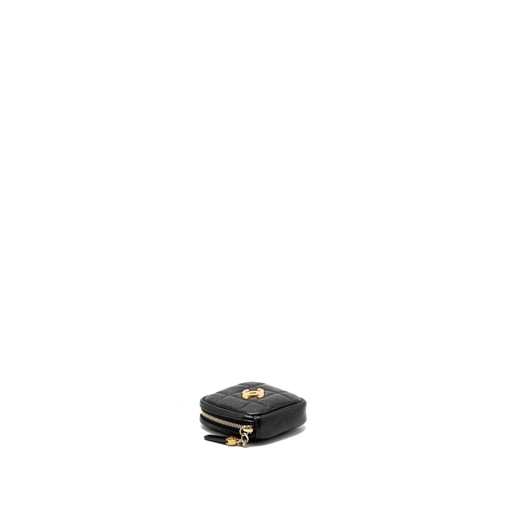 Chanel Quilted Diamond Zipper Coin Purse Caviar Black