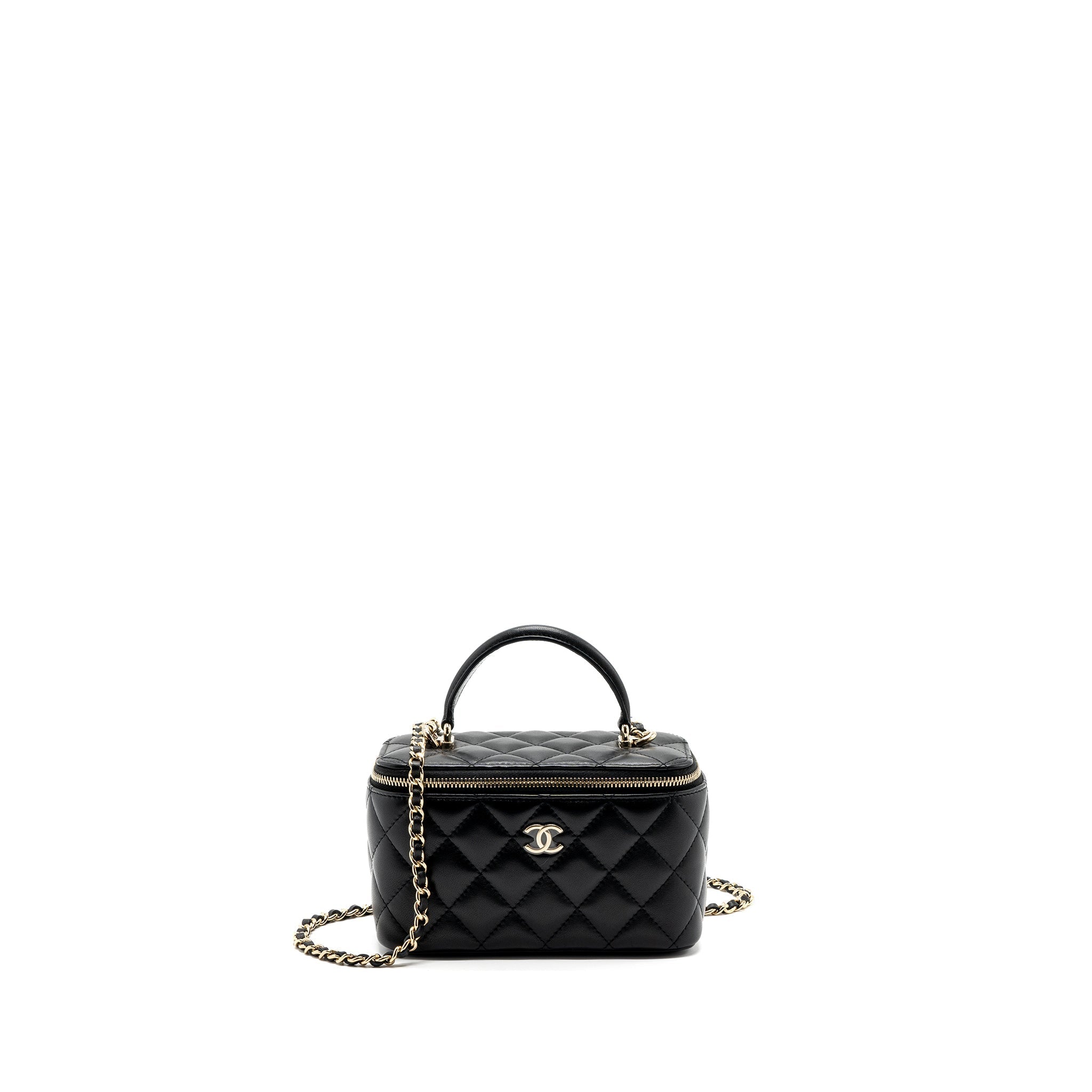 Chanel top handle long vanity with chain lambskin black L (microchip)