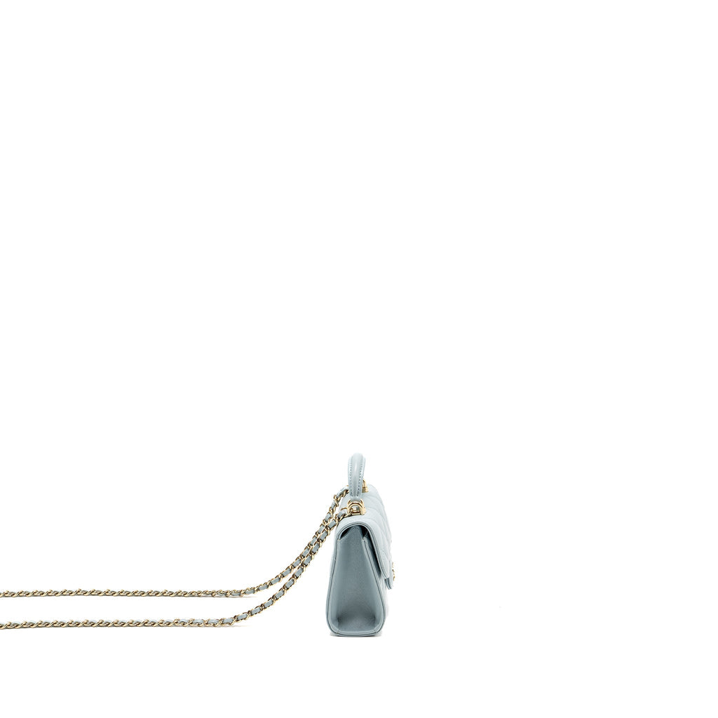 Chanel Top Handle Mini Flap Bag Lambskin Light Blue L