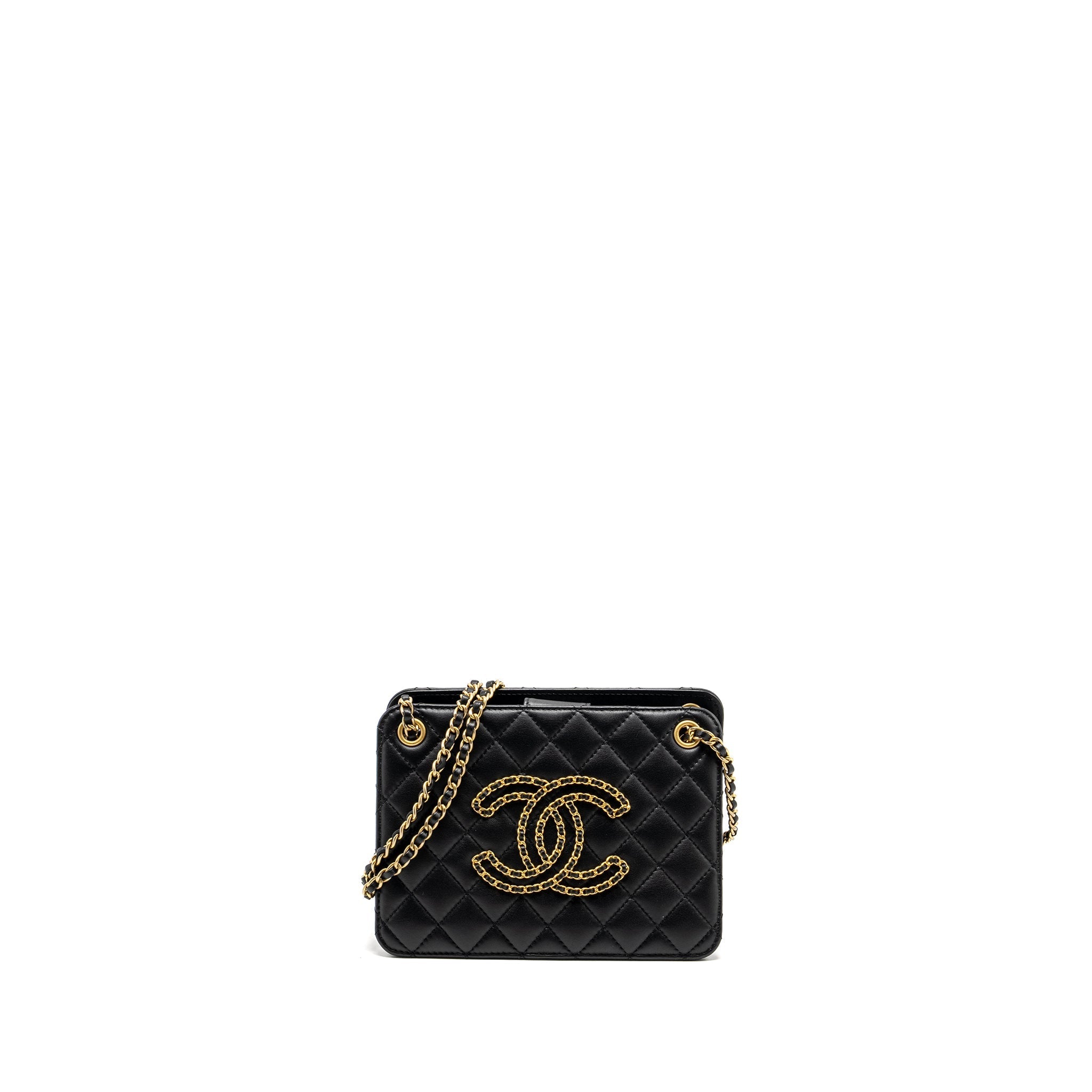 CHANEL Giant CC Logo Mini Tote Bag Lambskin Black