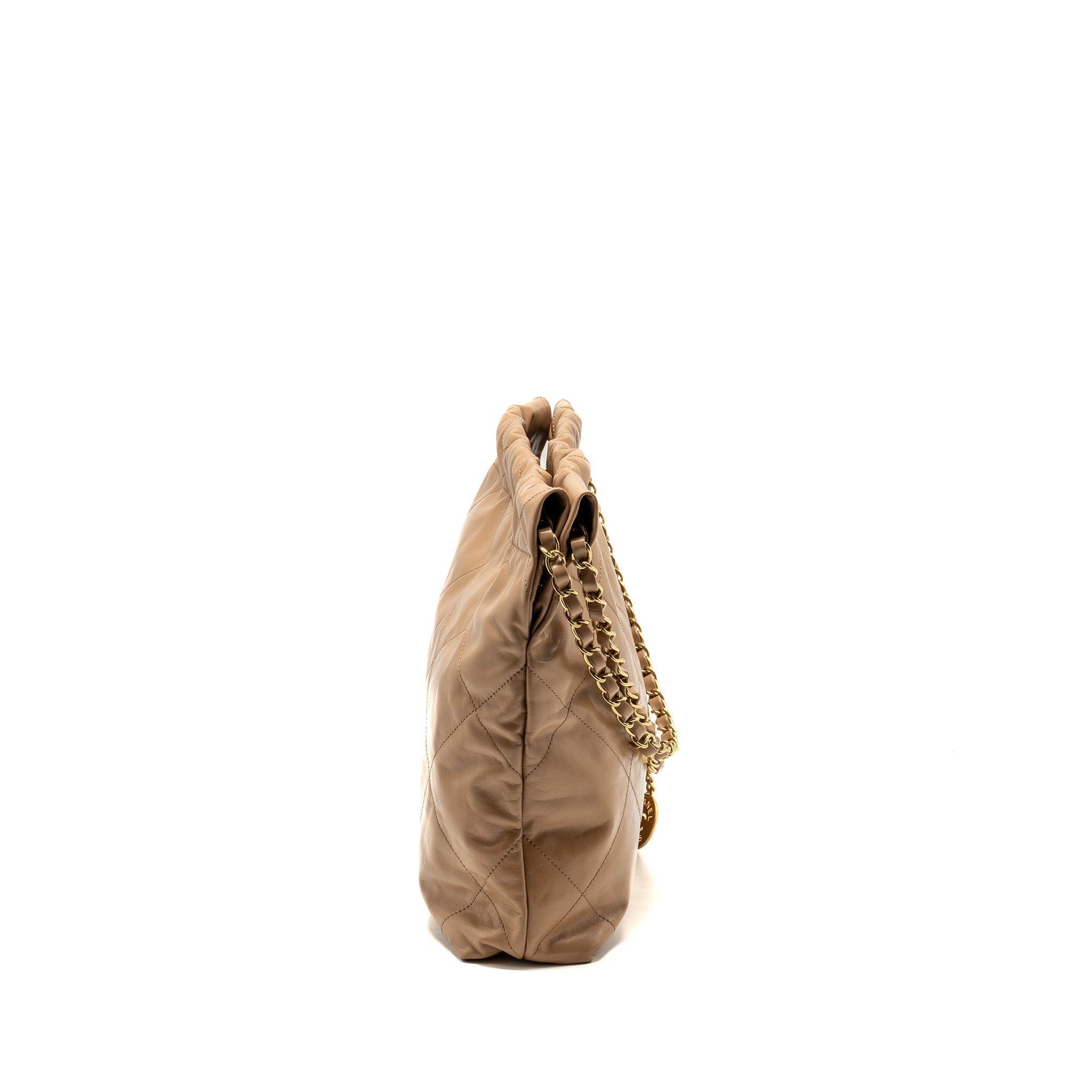 Chanel Small 22 Bag Shiny Calfskin Dark Beige  (microchip)