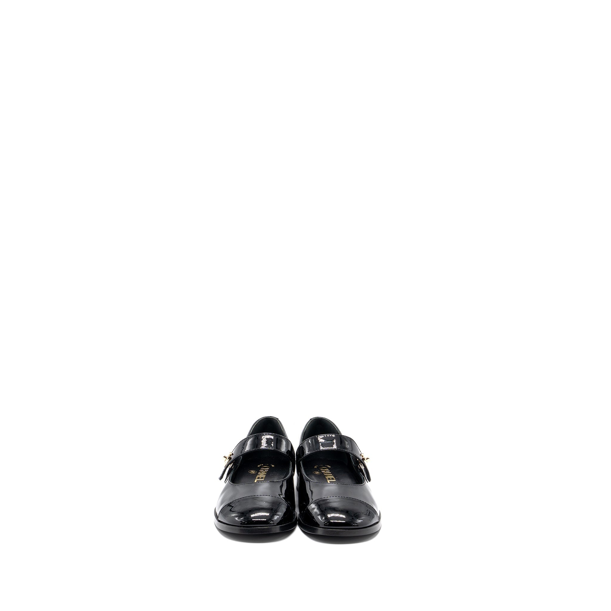 Chanel Size 37.5 Mary Janes Patent Calfskin Black L