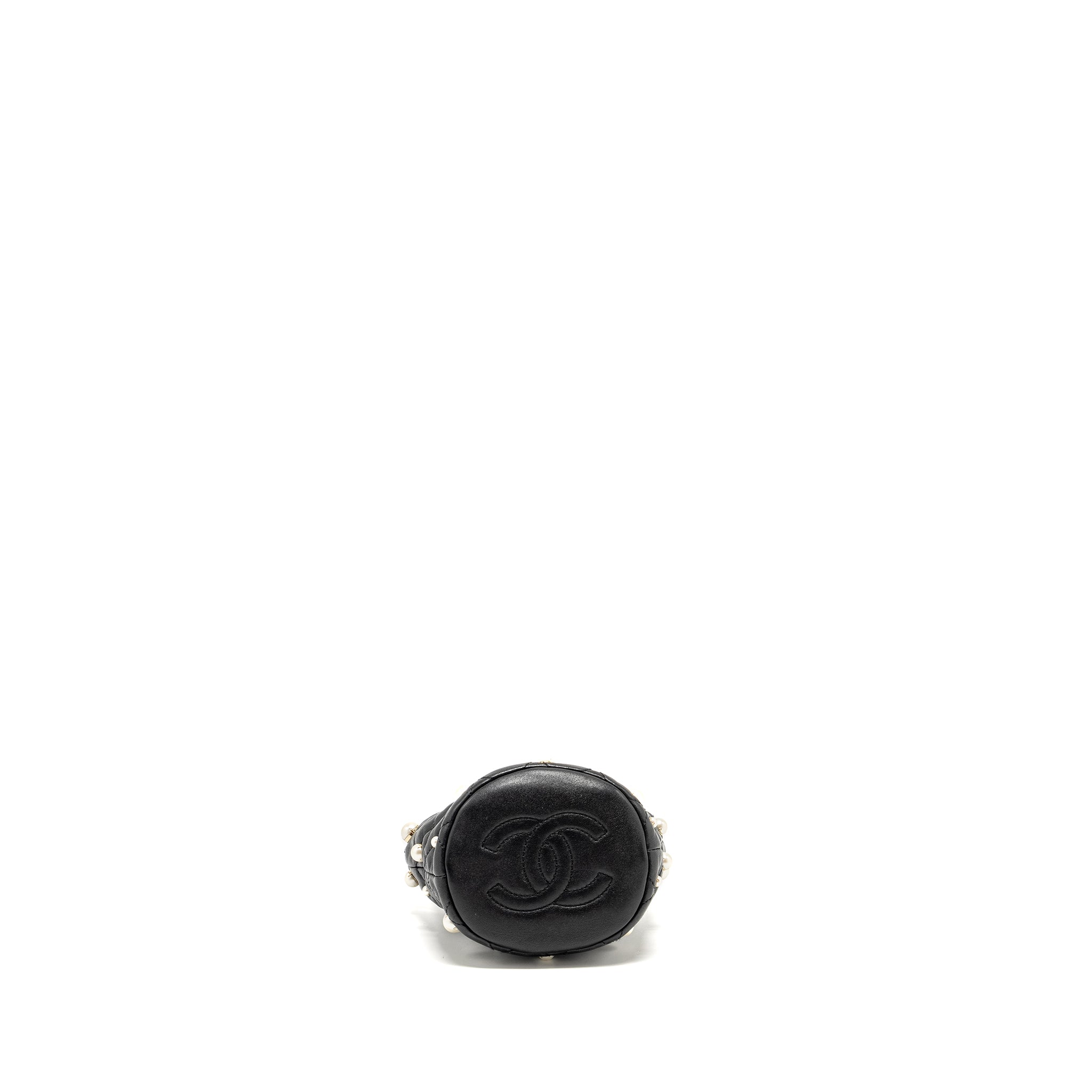 CHANEL 21S Quilted Mini About Pearls Bucket Bag Lambskin Black L