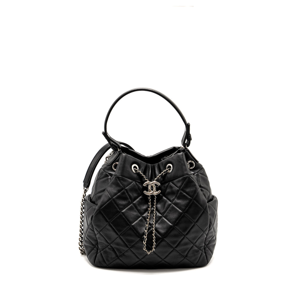 Chanel CC Chain Drawstring Bucket Bag Lambskin Black