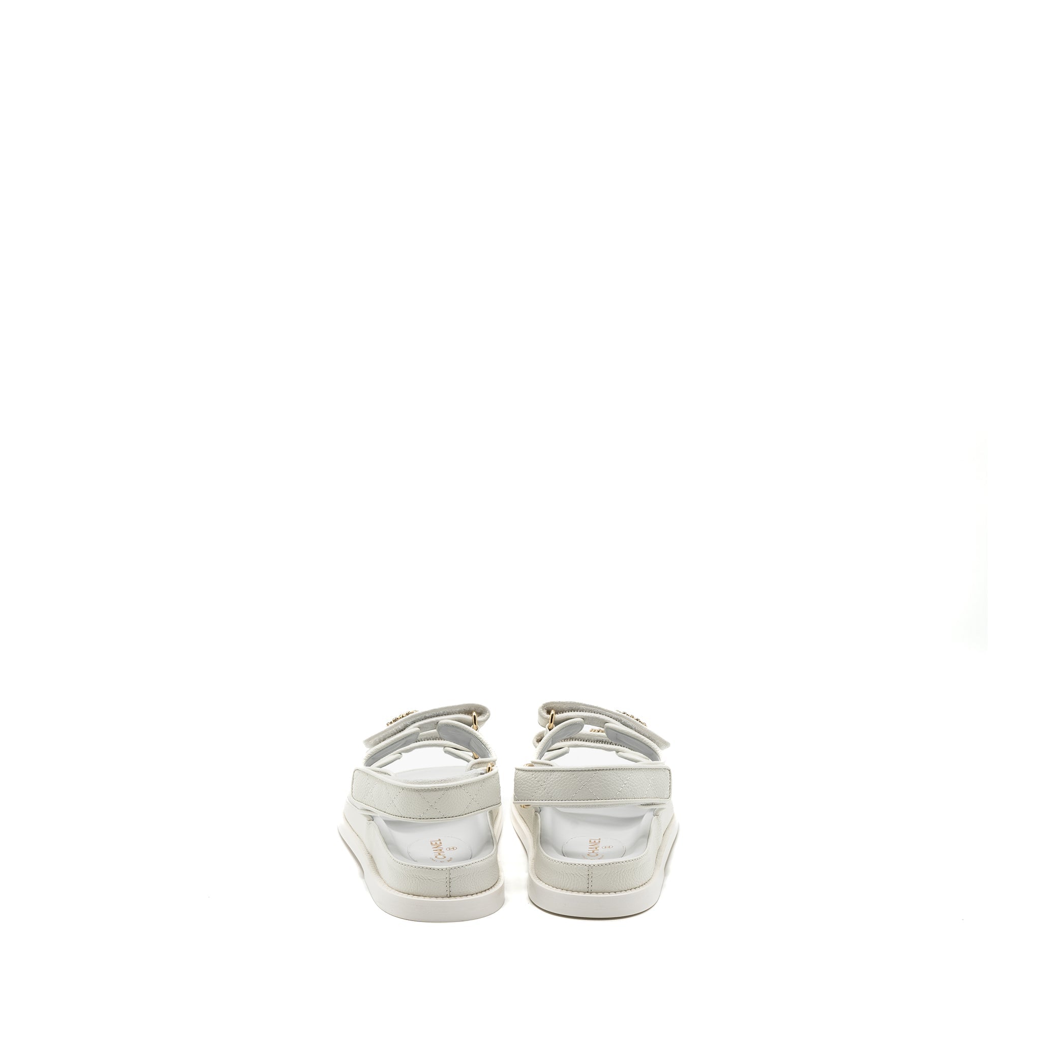 Chanel Size 38 Dad Sandals Caviar White L