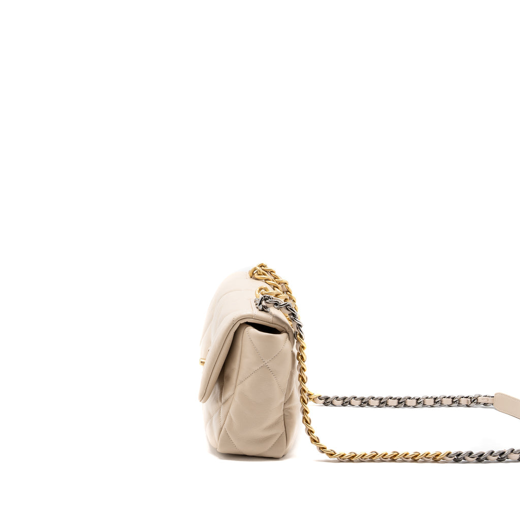 Chanel small 19 bag goatskin light beige multicolour hardware