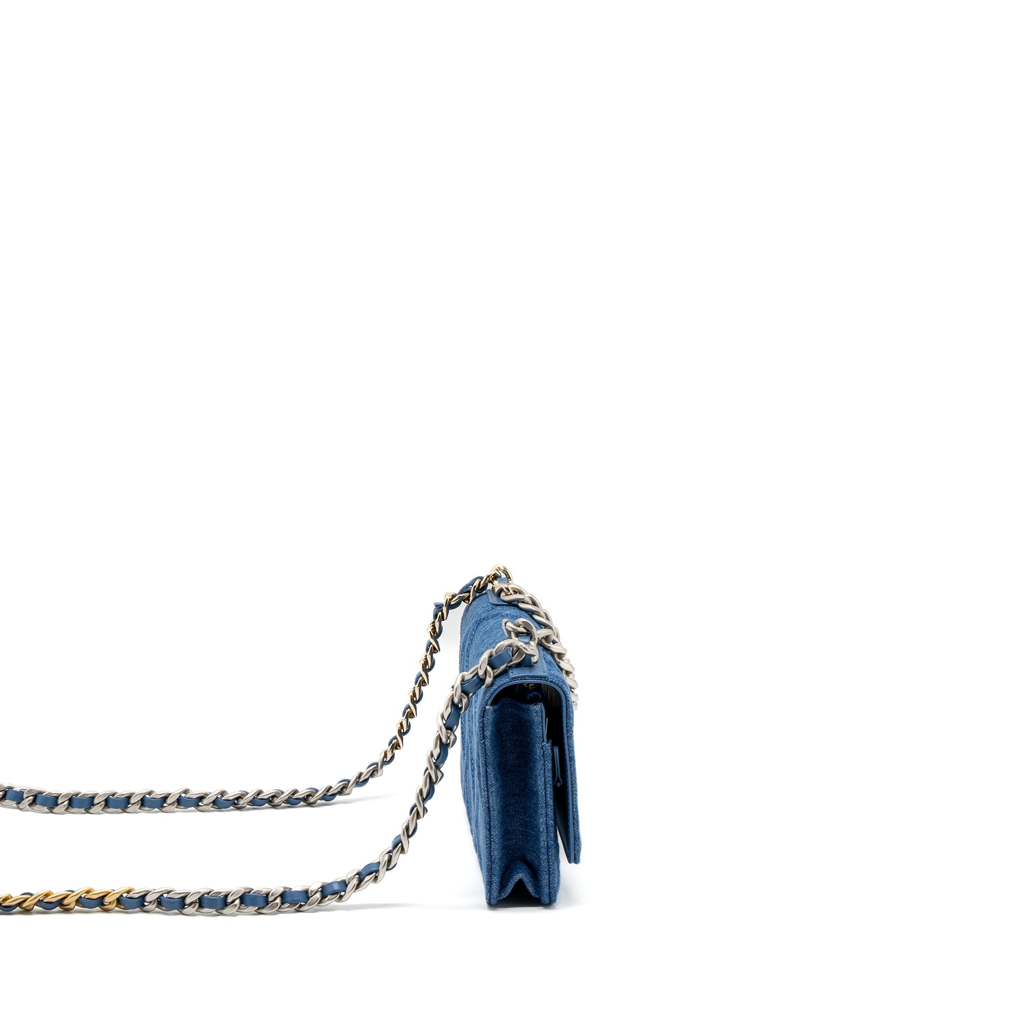 Chanel 19 Wallet On Chain Denim Blue Multicolor Hardware (Microchip)