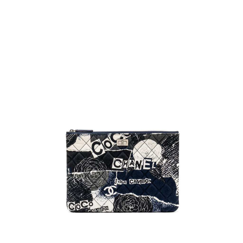 Chanel Coco Printed Medium 2.55 Reissue O-Case Pouch Fabric Black/White Ruthenium
