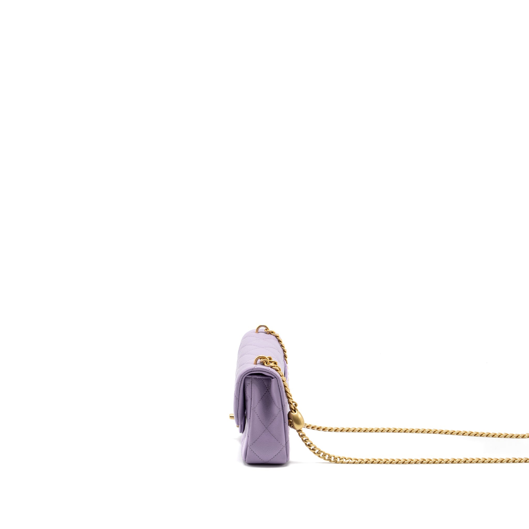 Chanel 24p Coco Love Mini Flap Bag Adjustable Chains Caviar Light Purple  (Microchip)