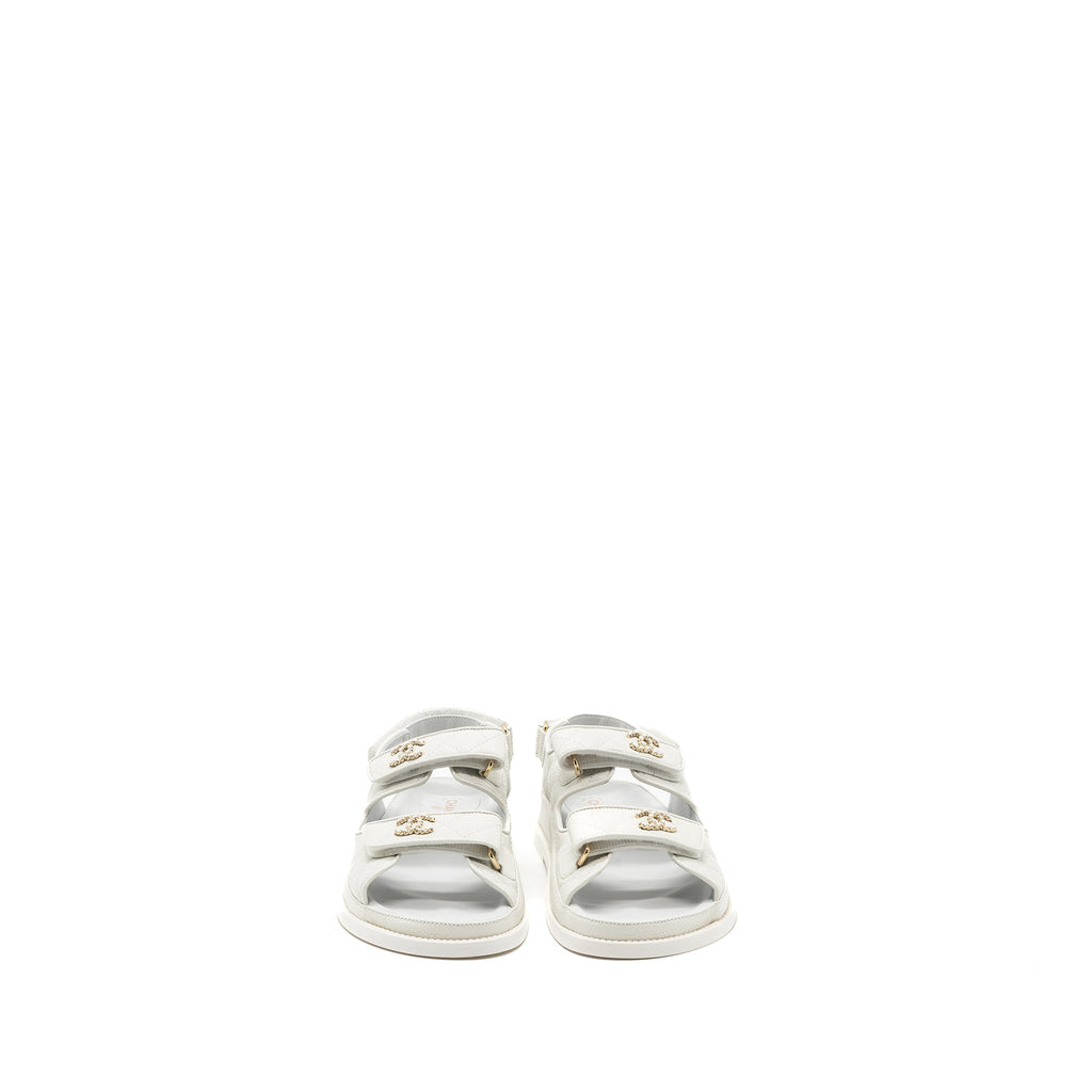 Chanel Size 38 Dad Sandals Caviar White L