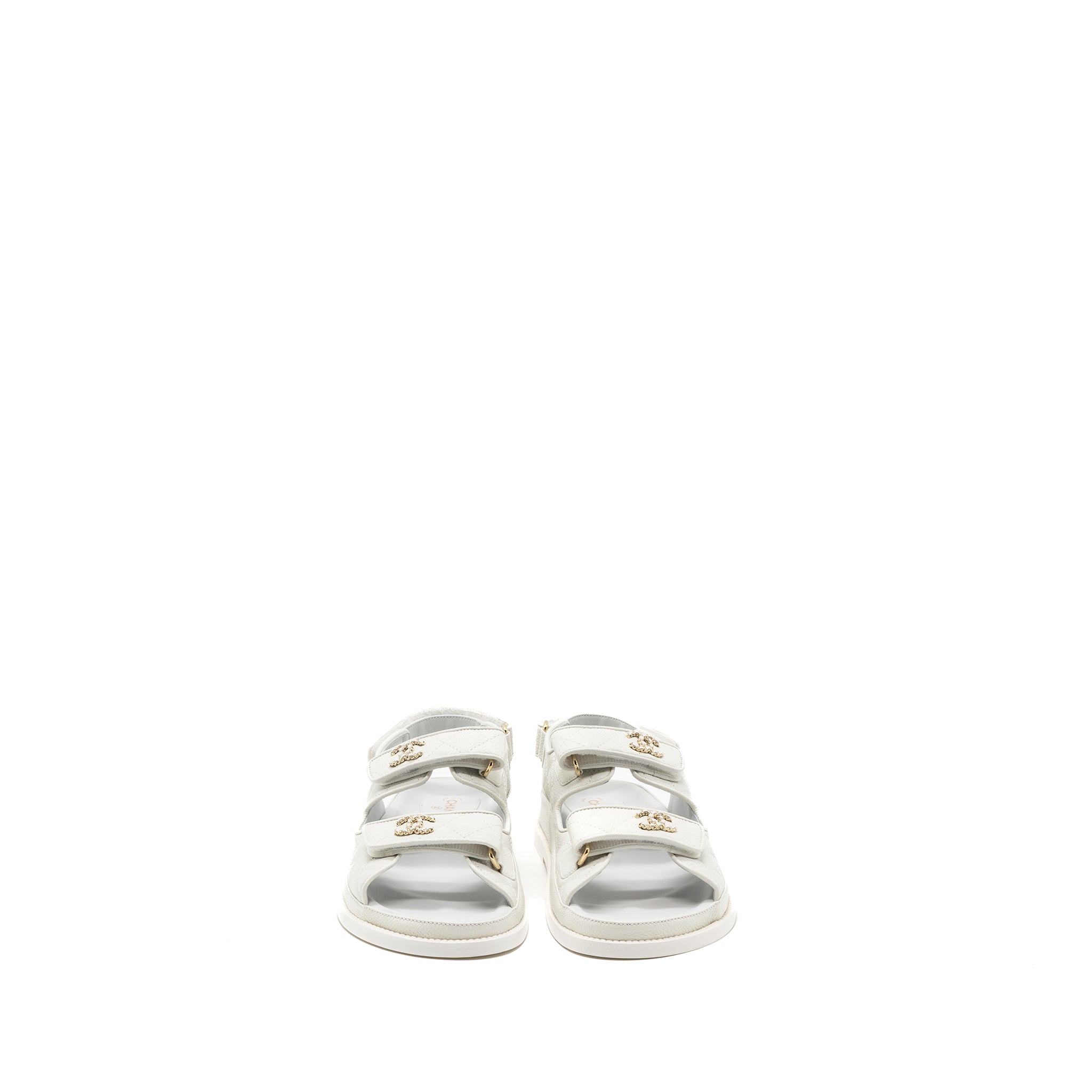 Chanel Size 38 Dad Sandals Caviar White L