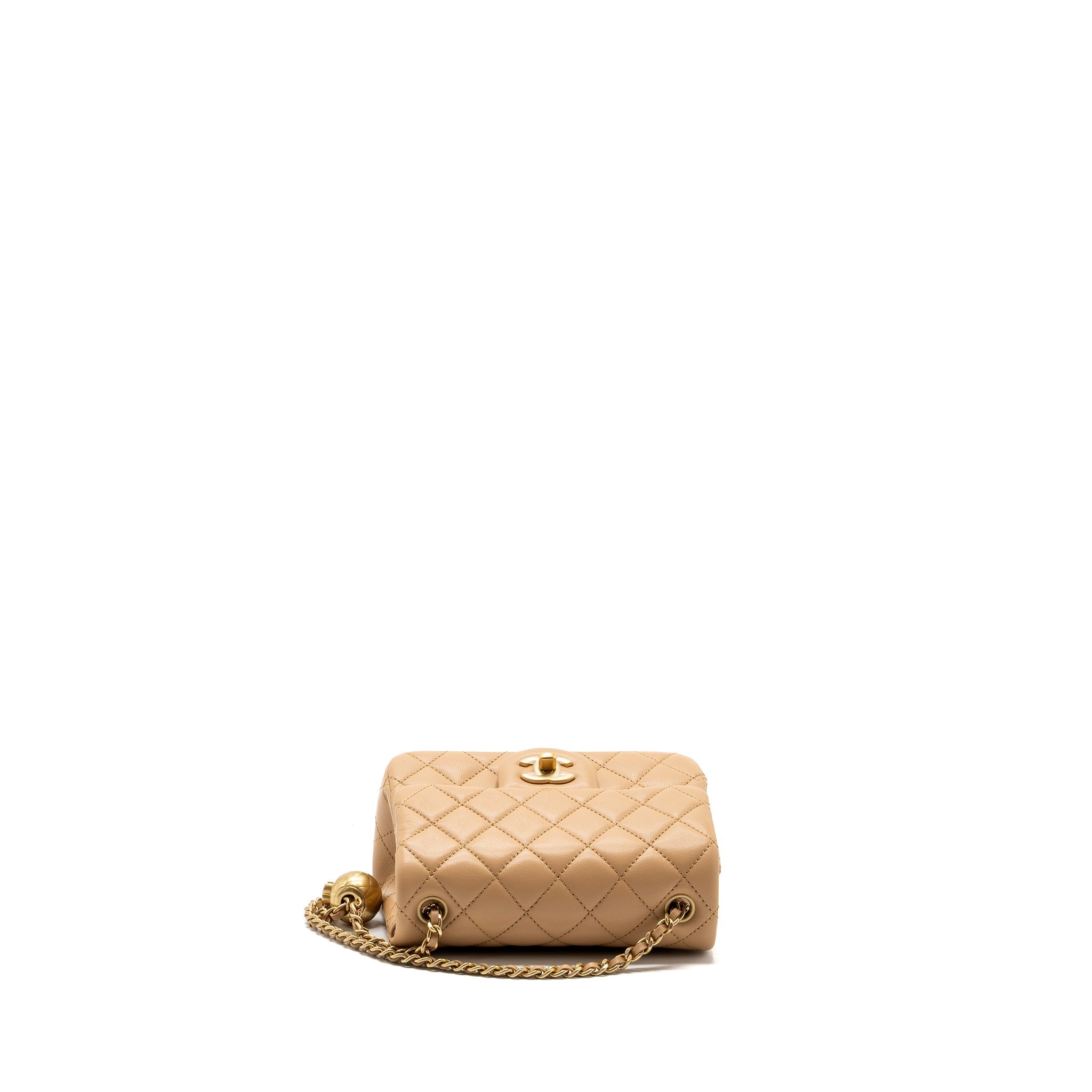 Chanel 23K Pearl Crush mini square Flap bag lambskin beige  (Microchip)