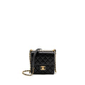 Chanel Square Pearl Flap Bag Lambskin Black Brushed